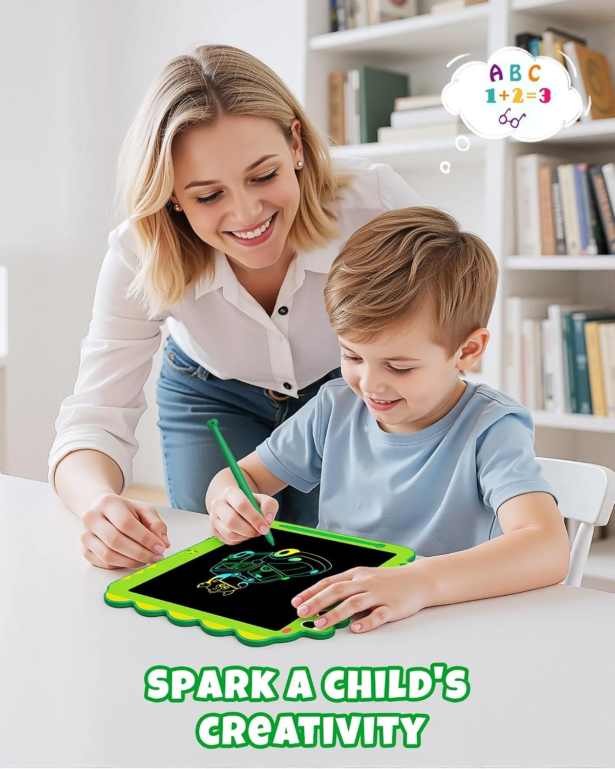ORSEN 12 Inch LCD Doodle Board Tablet Toy - Green Dinosaur Drawing Pad for Kids 3-6 Years Old - Christmas and Birthday Gifts