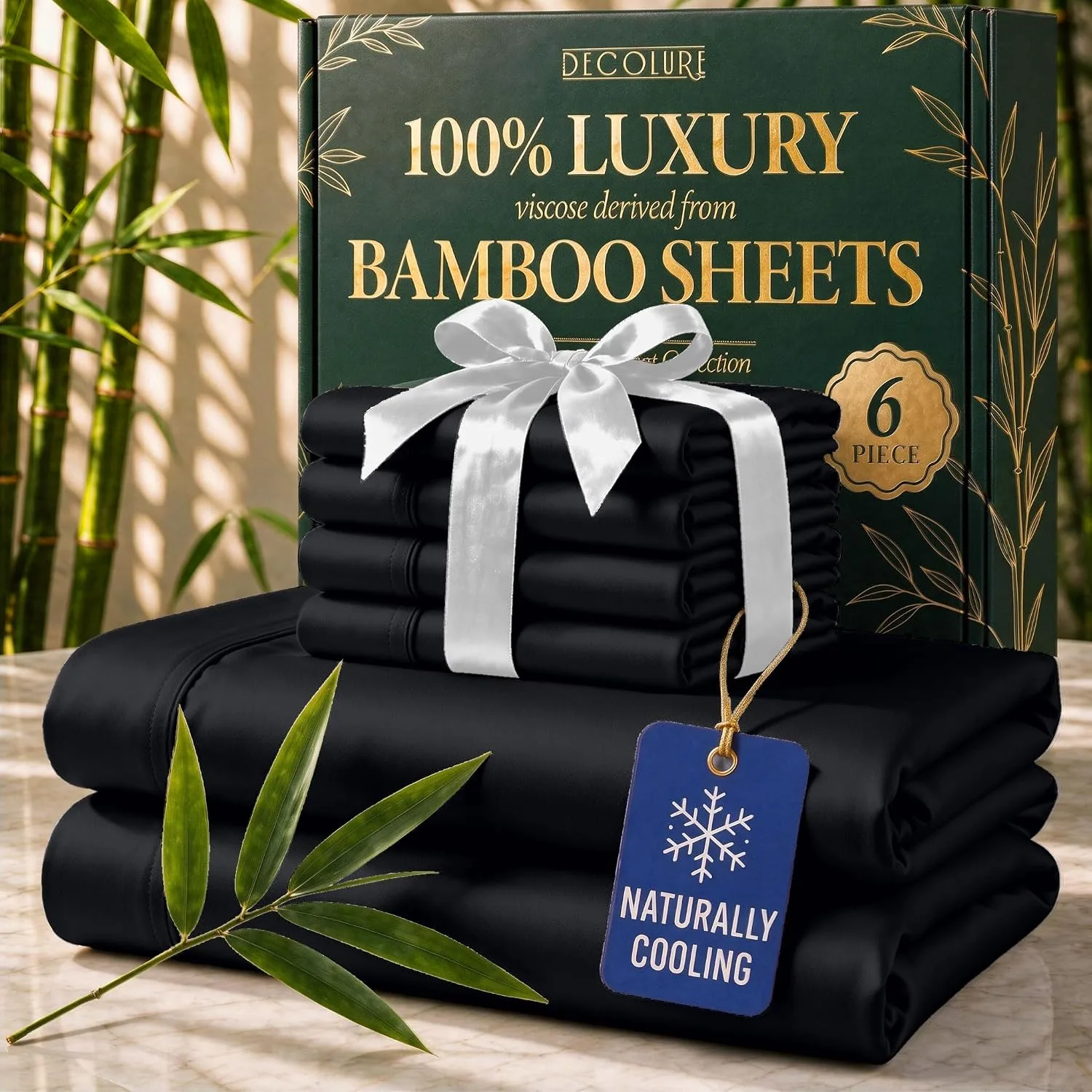 DECOLURE 100% Viscose from Bamboo Sheets King Size | 6 Pc Cooling Bed Set
