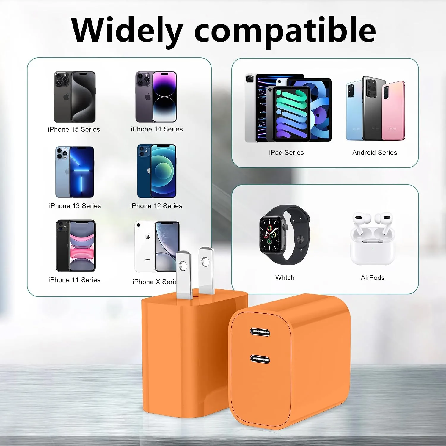 USB C Charger Block 3 Pack, Dual Port 20W Fast Wall Plug(Orange)