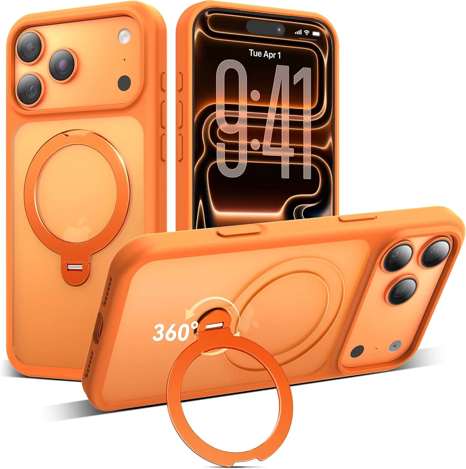 Mkeke for iPhone 18 Pro Max/17 Pro Max Case Orange [360° Magnetic Stand]