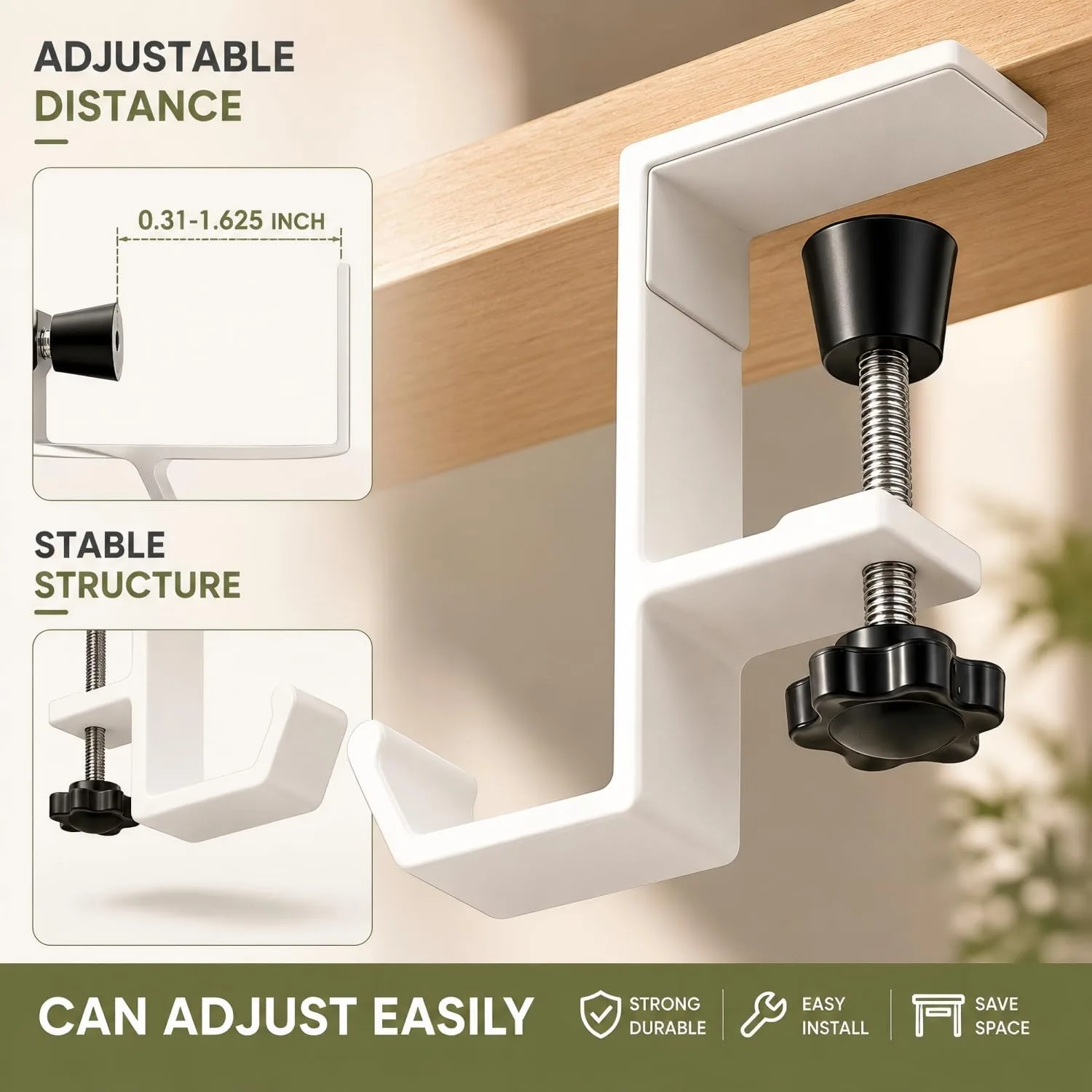 Headphone Stand - Aluminum Alloy Headphone Holder, Under Headset Stand for Desk Fit for PC Gaming Headset Hanger Hook Suitable for Office, Computer, Student Class Desk, Handmade Creator Table (White)