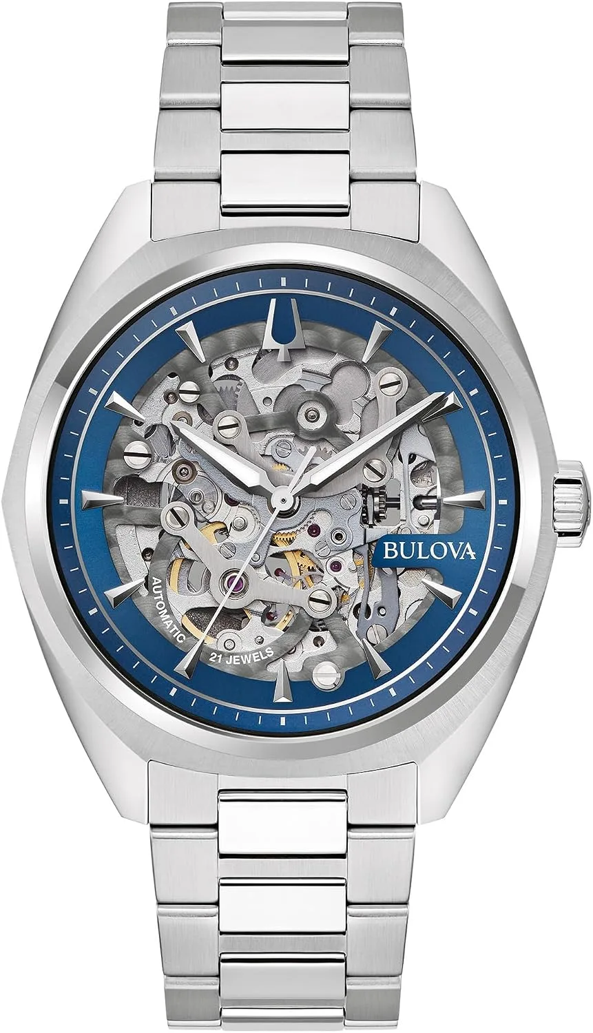 Bulova Men's Automatic Surveyor, Silver-Tone Stainless Steel Case & Bracelet, Skeletonized Dial (Style: 96A292)