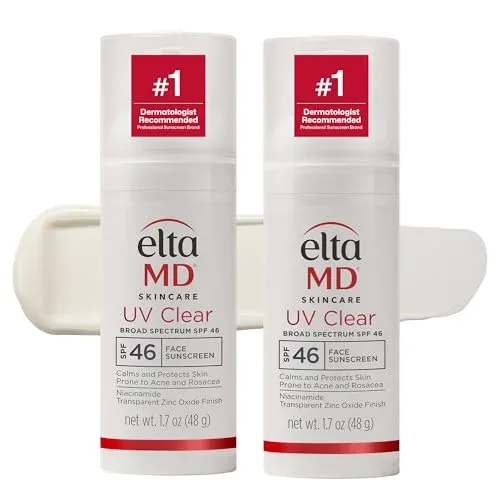 EltaMD UV Clear Untinted Face Sunscreen with Zinc Oxide, SPF 46, 1.7oz 2PK