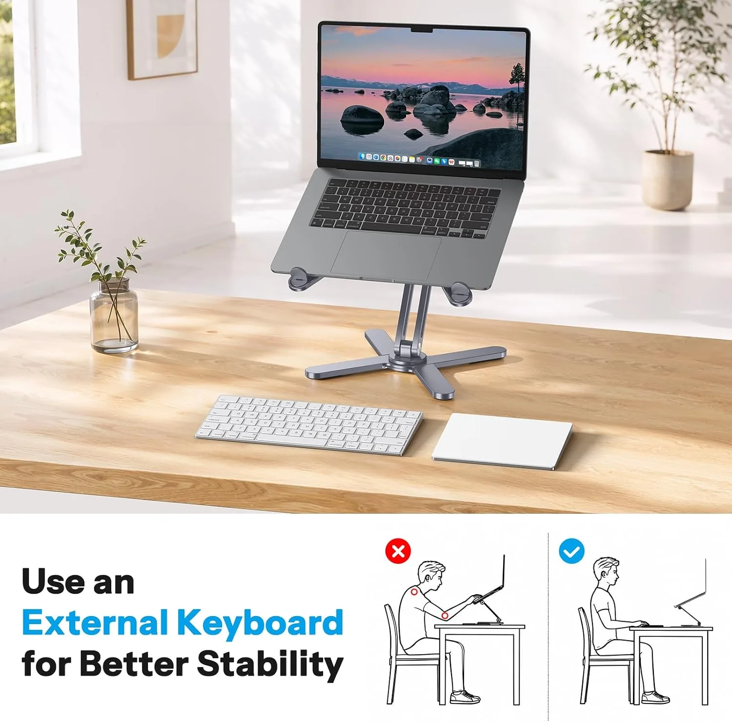 OMOTON LA10 360° Rotating Laptop Stand Riser Foldable for Desk, Space Grey