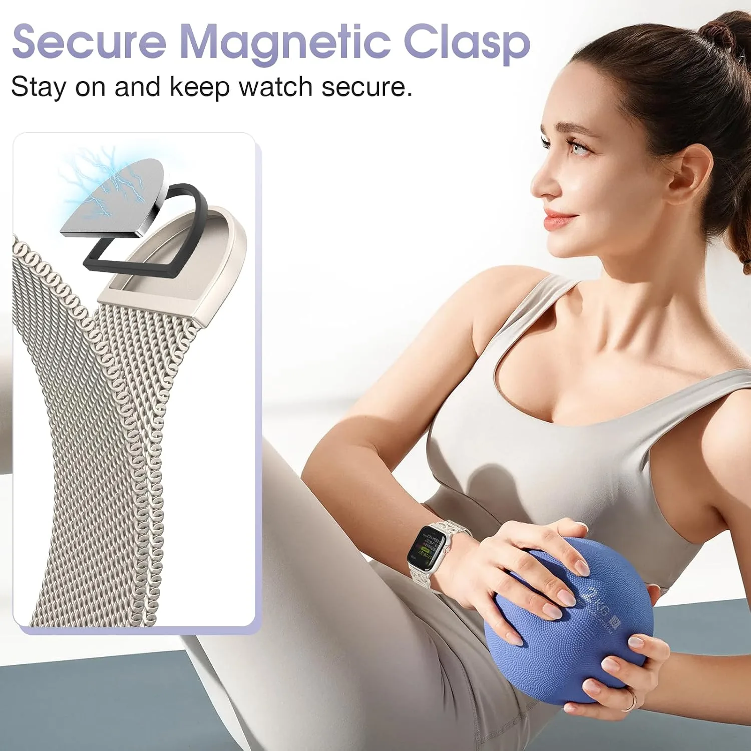 Mesh Sculpted Metal Detail Loop Compatible with Apple Watch Bands for Women