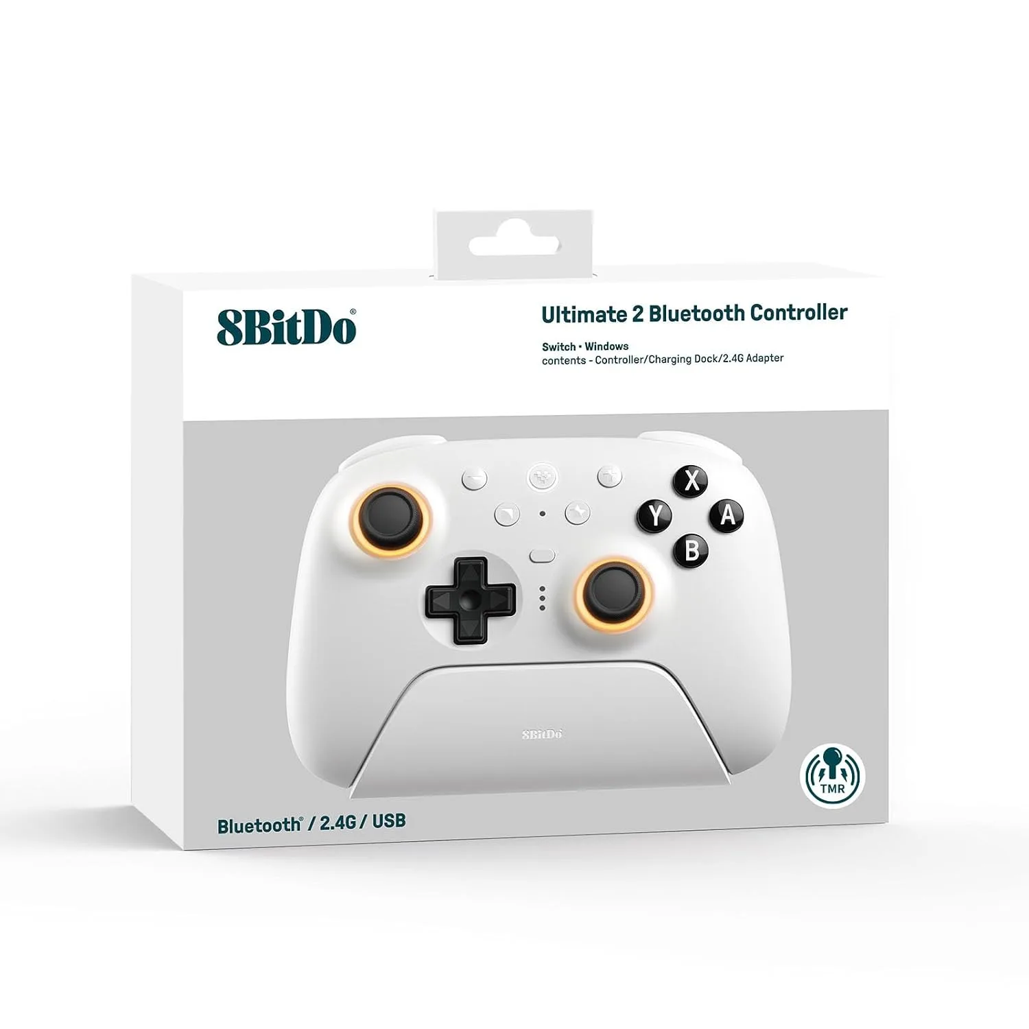 8Bitdo Ultimate 2 Bluetooth Controller for Switch & Windows PC, Switch Pro Controller with TMR Joysticks, Switchable Hall Effect/Tactile Triggers, Vibration and Motion Control, RGB Fire Ring, White
