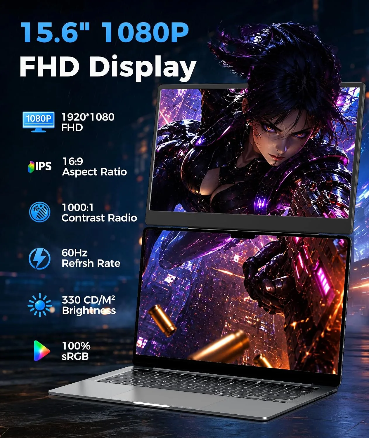 15.6” Laptop Screen Extender, 5 Modes & 360° Rotating Portable Monitor