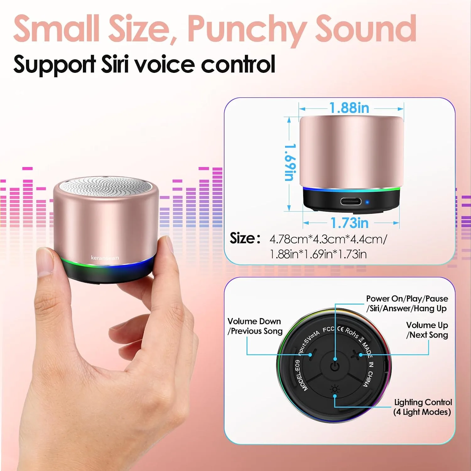 Portable Bluetooth Speaker, Mini Speakers, Wireless, RGB Ligths