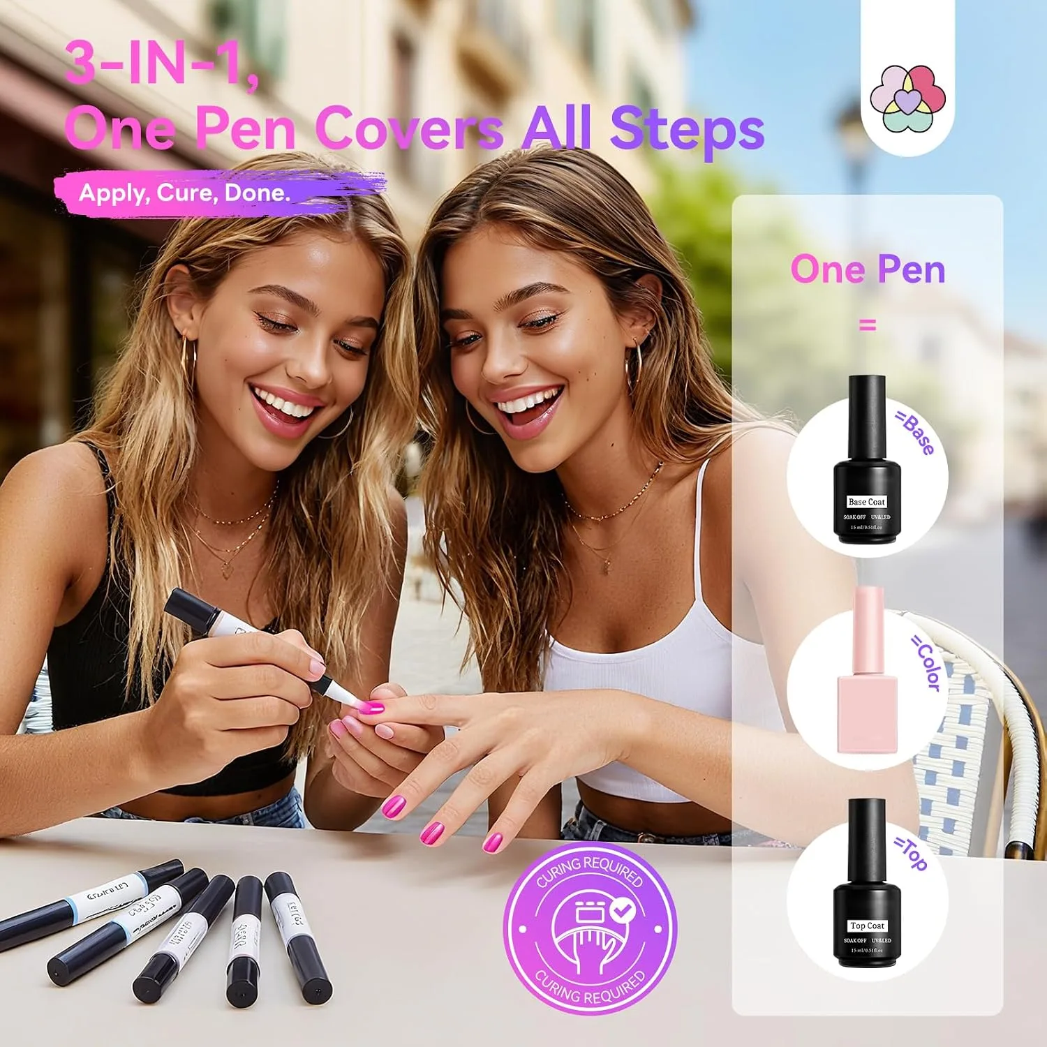 SAVILAND One-Step Gel Nail Polish Pens Set, 6 Colors Pearl Pink Blue