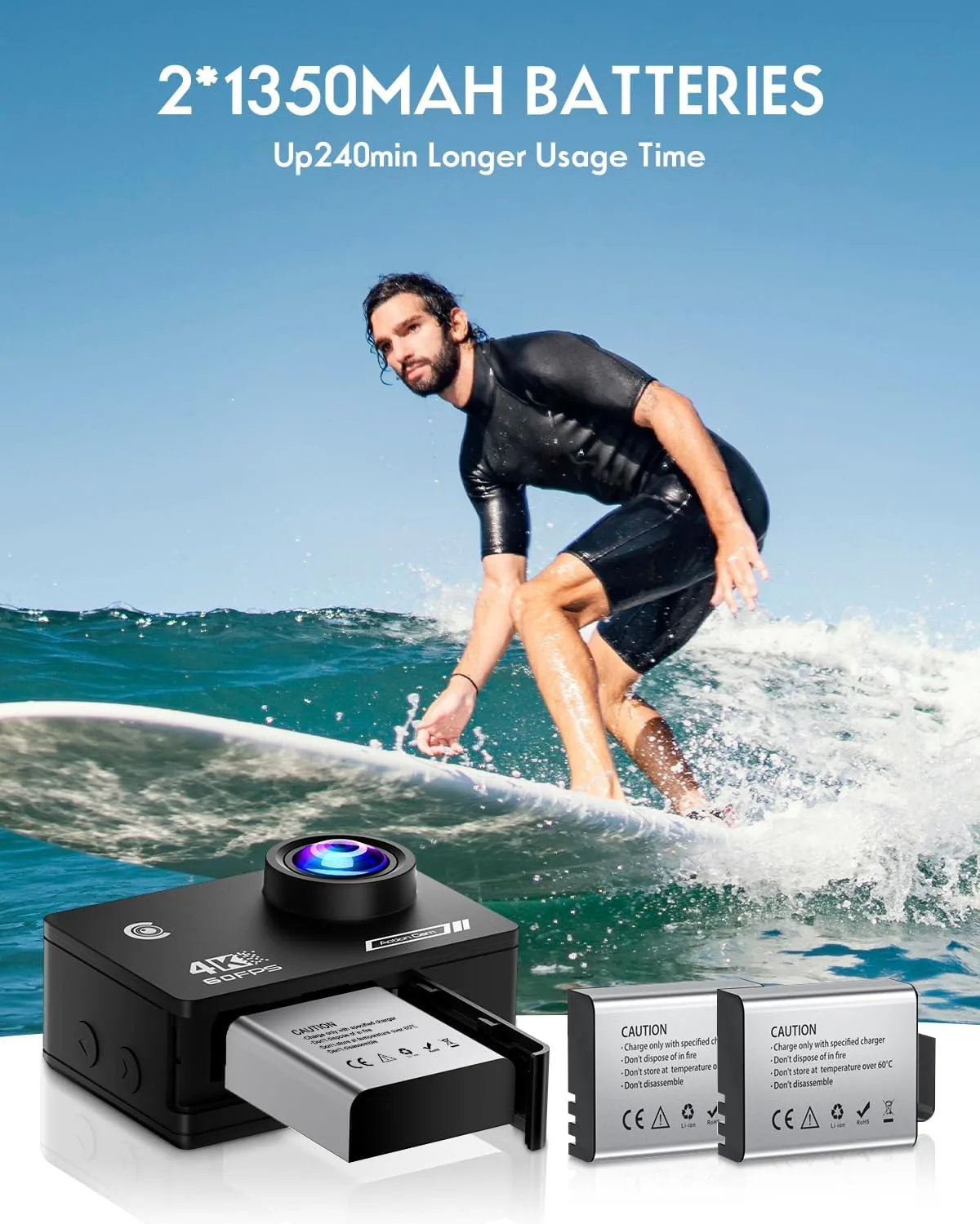 Action Camera 4K30fps,HD Waterproof Camera 131ft Underwater Cameras 20MP Pre-Recording WiFi Camera 170° Remote Control Sports Cameras with 2 Batteries Helmet Mount Accessories Kits