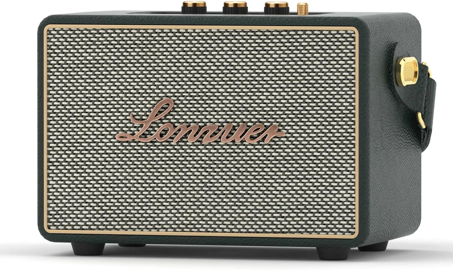Vintage Home Decor Wireless Bluetooth Wooden Carrying Portable Speaker Deep Bass with Fabric Grill Leather Strap Handle-Green