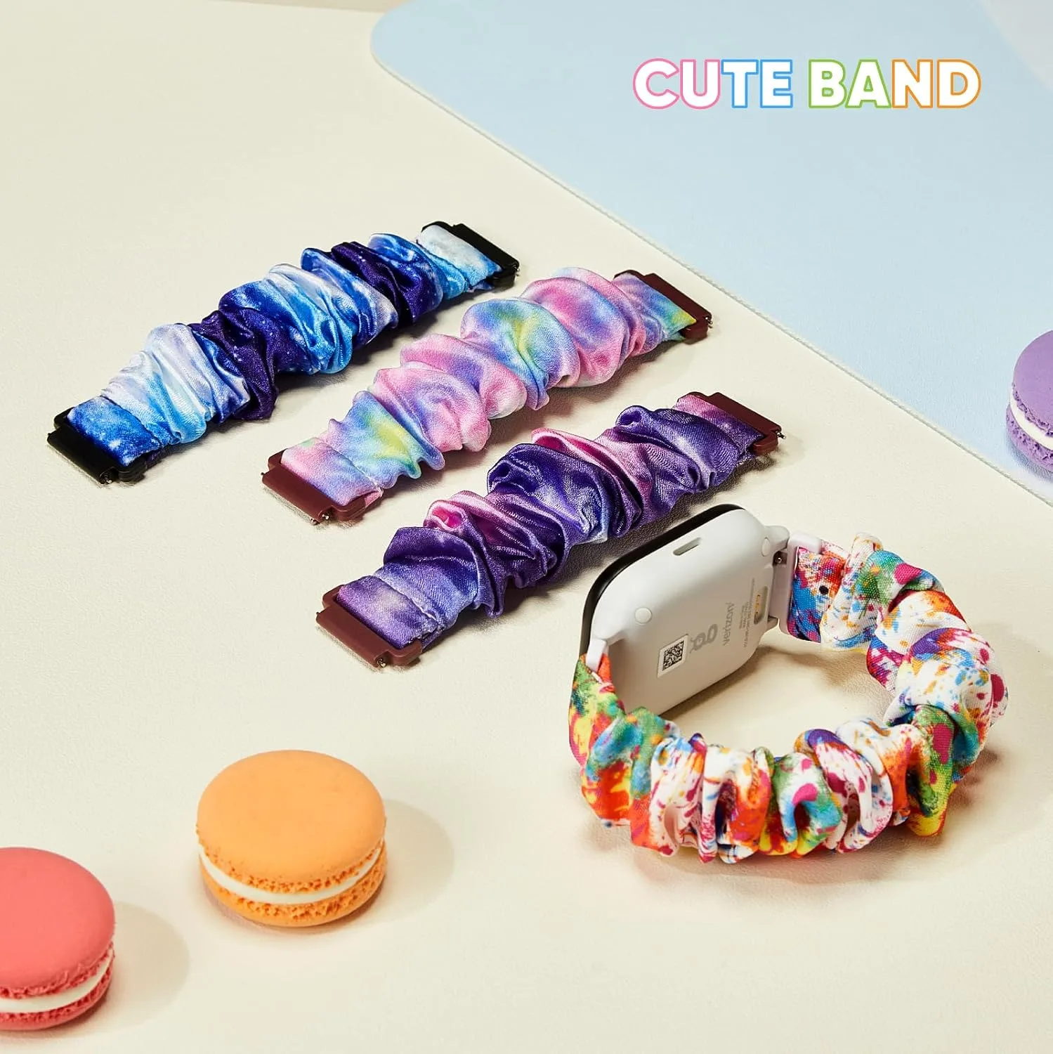 4 Pack Kids Scrunchie Bands Compatible with Gizmo Watch 3 2 1/Gabb Watch 3e 3 2 1/Sync UP Watch/Cosmo Jr Track Watch, 20mm Stretchy Solo Loop Cute Band for Boys & Girls