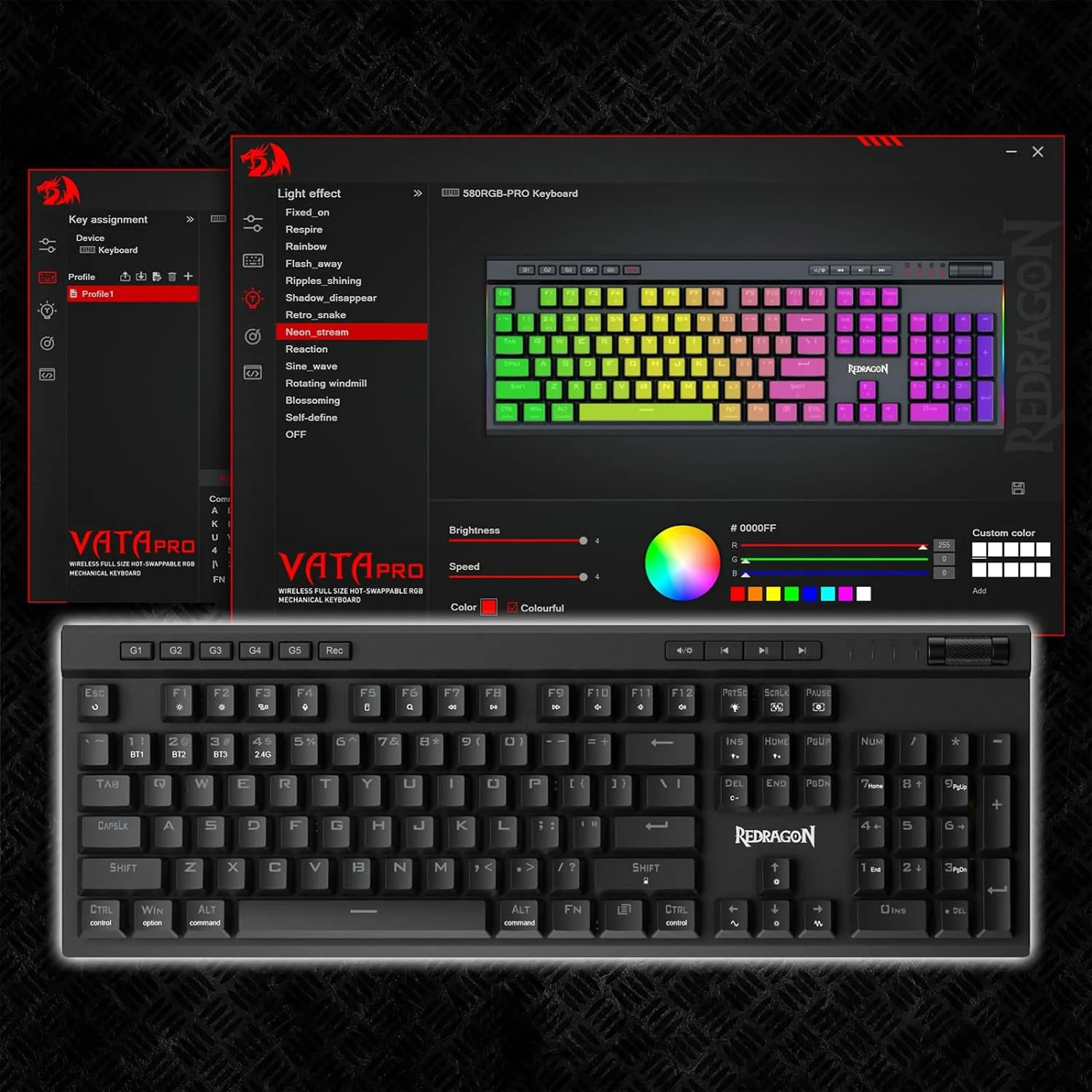 Redragon K580 PRO Wireless RGB Gaming Keyboard, Macro G Keys & Media Wheel