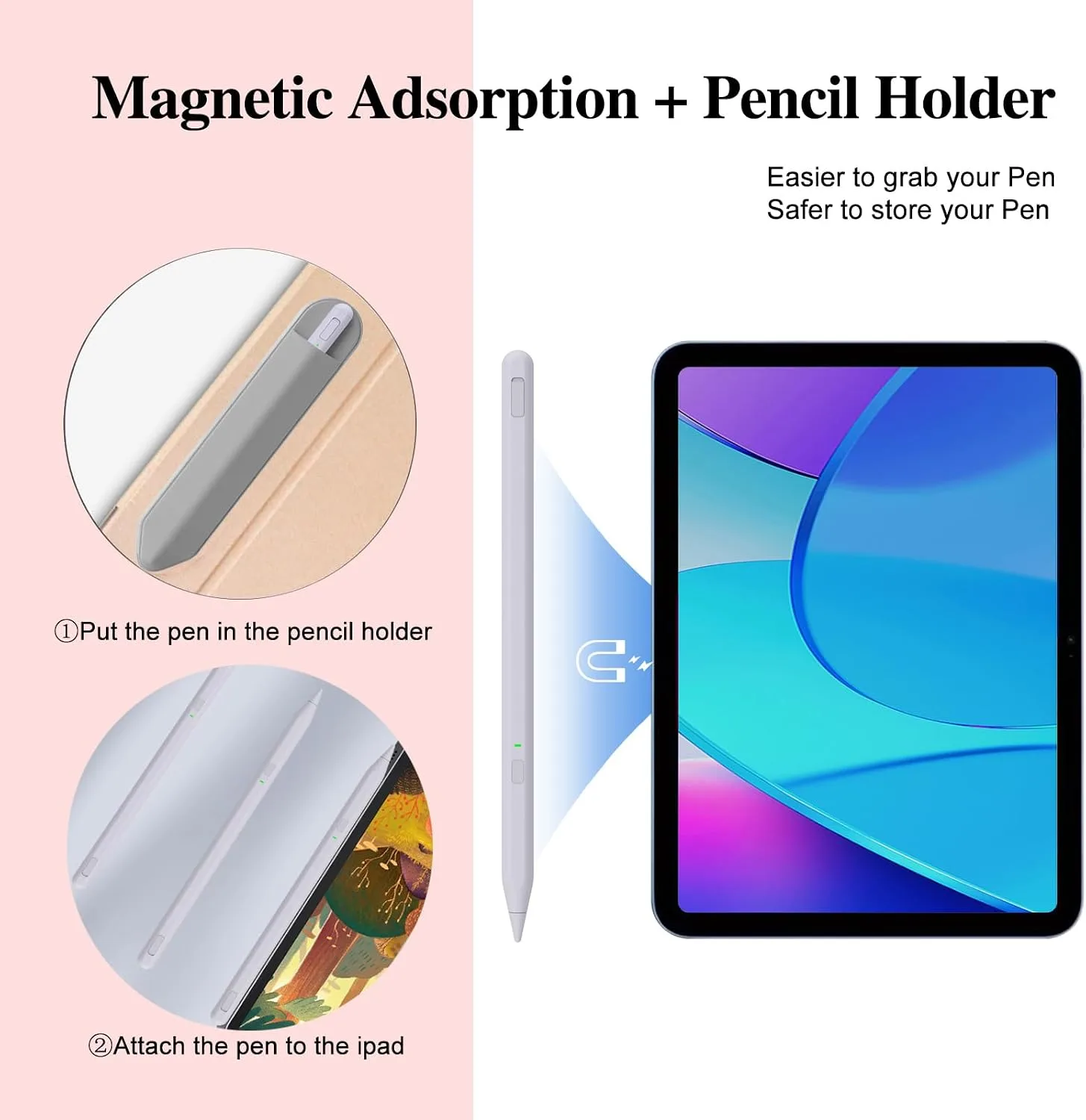 Stylus Pen for iPad 11th&10th Generation,Milikilo Pen with Pencil Holder,Palm Rejection,for Air11&13"(M2/M3), Pad Pro 11"&13"(M4),iPad 6-11th,iPad Pro 11"/12.9 ", iPad Air 3/4/5,Mini 5/6