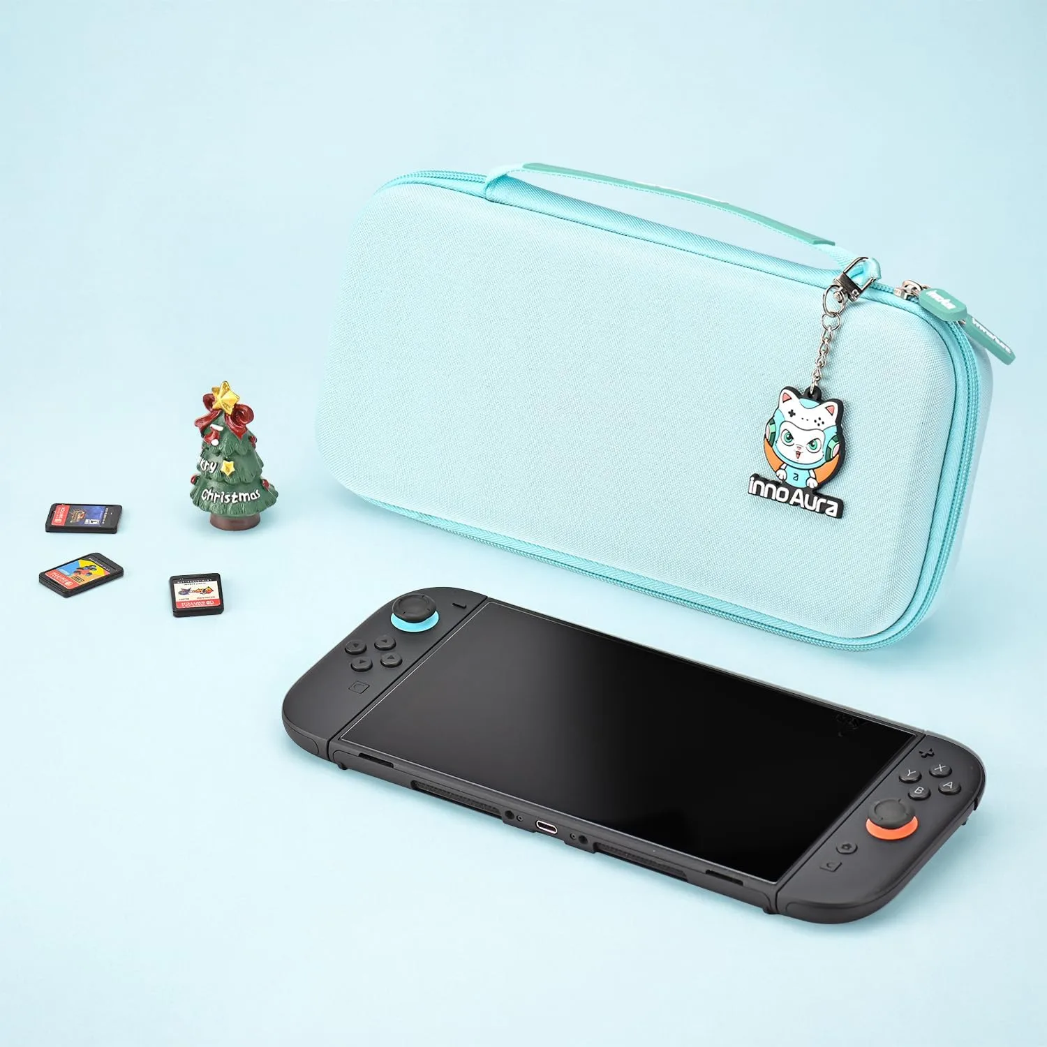 innoAura Switch 2 Carrying Case for NS Switch 2 (2025), with 9 Game Card Slots, Protective Travel Storage Case, Cute Pendant and Sticker, Blue