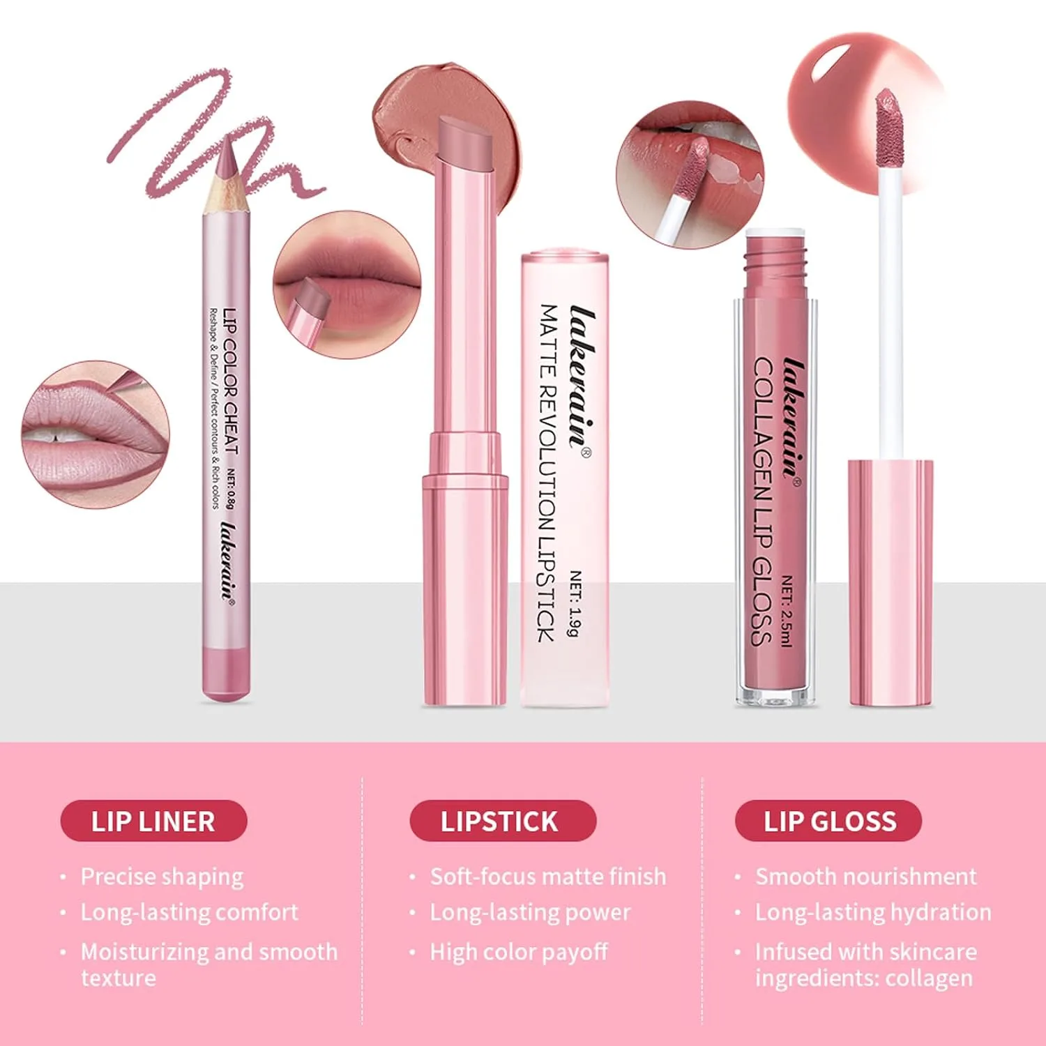BestLand 3Pcs Lip Liner, Lipstick and Lip Gloss Set, Lip Combo Sets (Black)