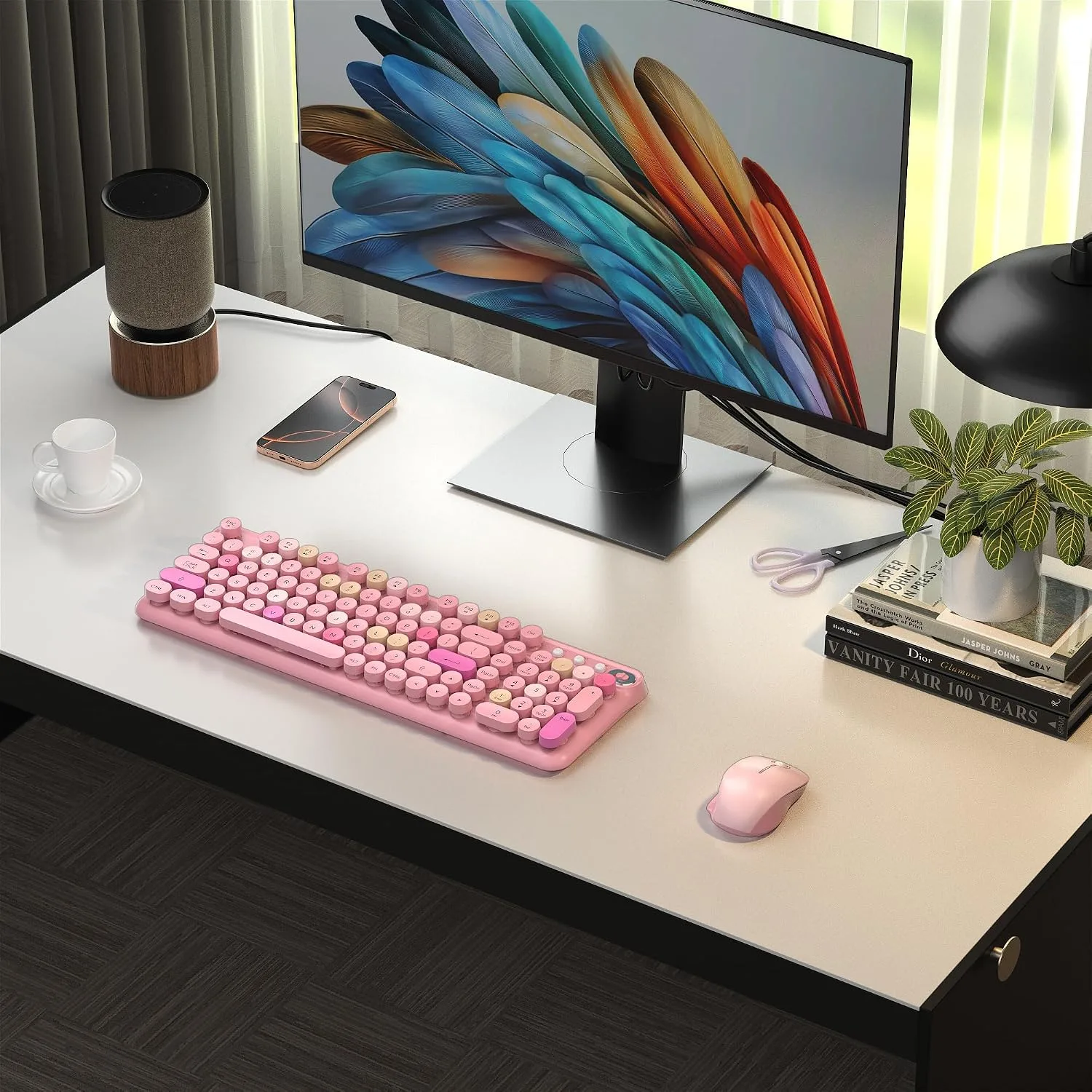 Colorful Wireless Keyboard and Mouse Combo (Pink Colorful)
