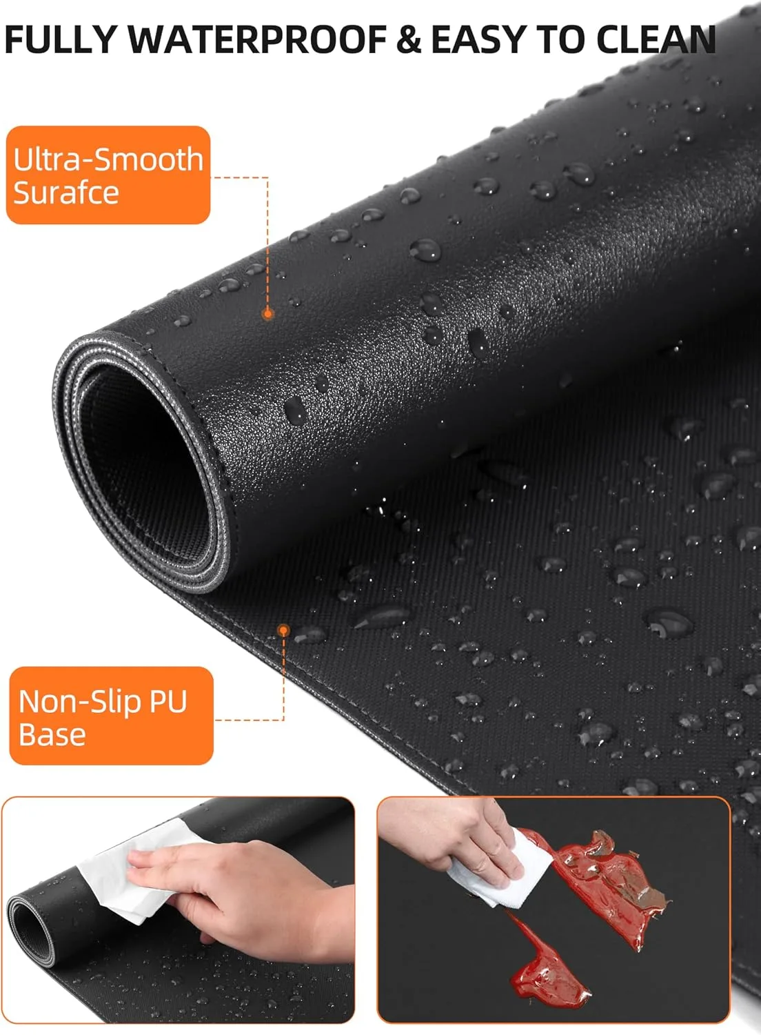Mouse Pad with 15W Wireless Charging, XXL Large Leather Desk Mat, Black