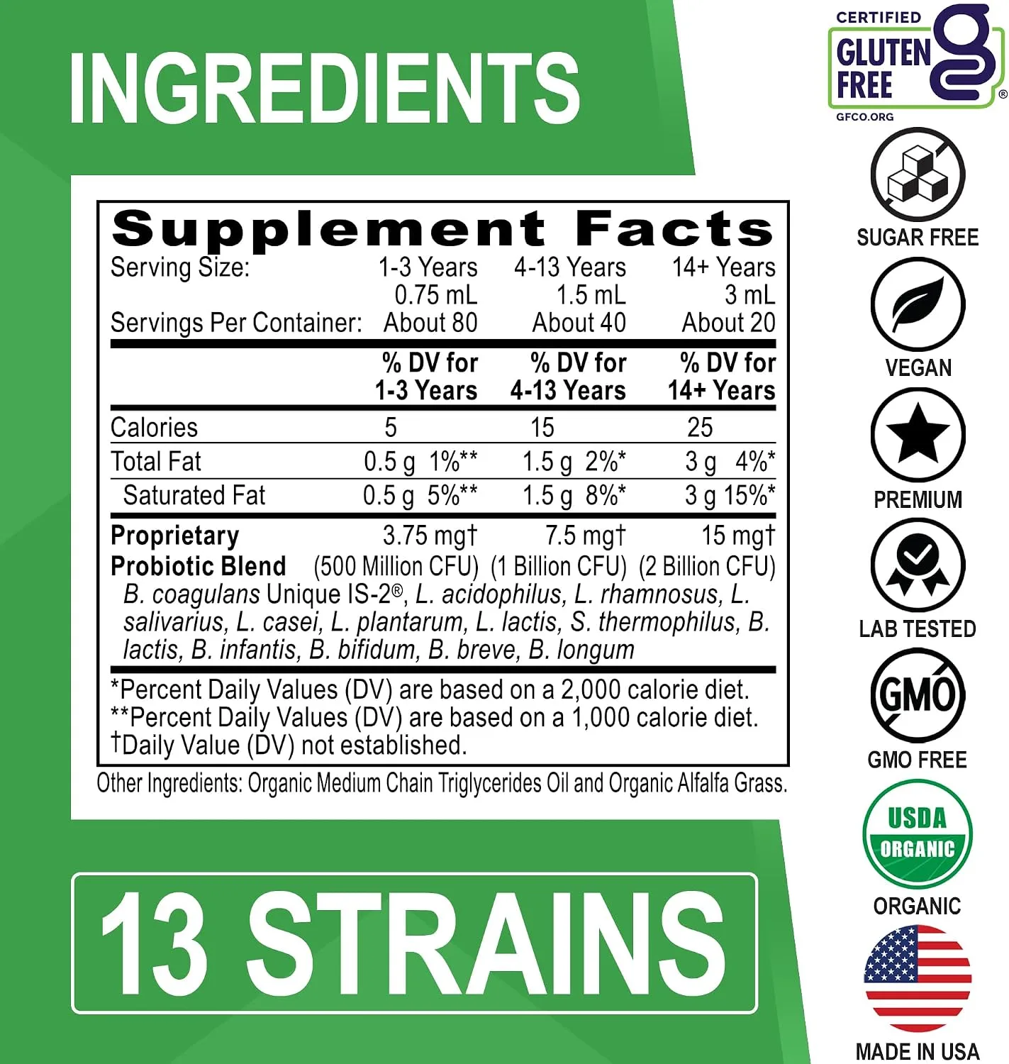 Organic Liquid Probiotic Drops Supplement - Organic Probiotics for Kids, Women & Men, Digestive Gut Health - Vegan Acidophilus Probiotics, Kid Flora Toddler Liquid Probiotic for Kids, Womens, Men 2 Oz