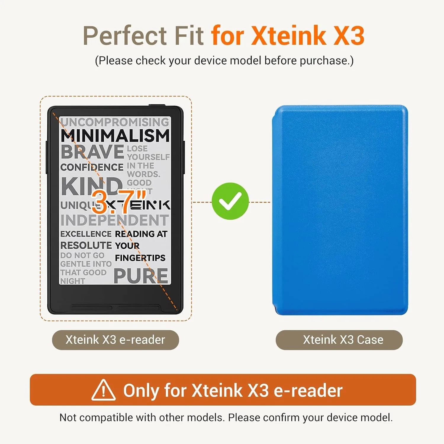 CoBak Magnetic Case for XTEINK X3 eBook Reader, 3.7" Ultra-Lightweight PU Leather Cover(Lake Blue)