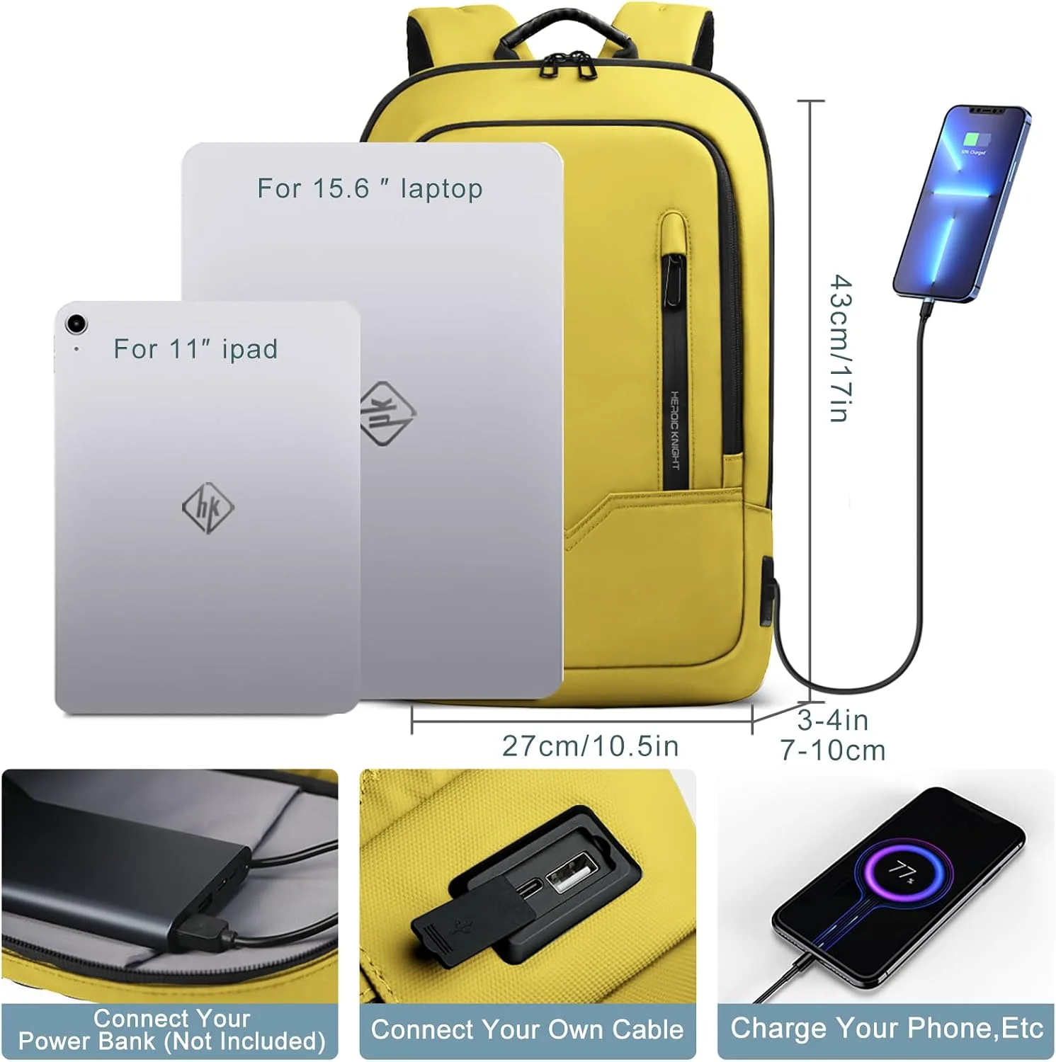 hk Backpack for Men, Business Slim Computer Bag for 15.6 Inch Laptop