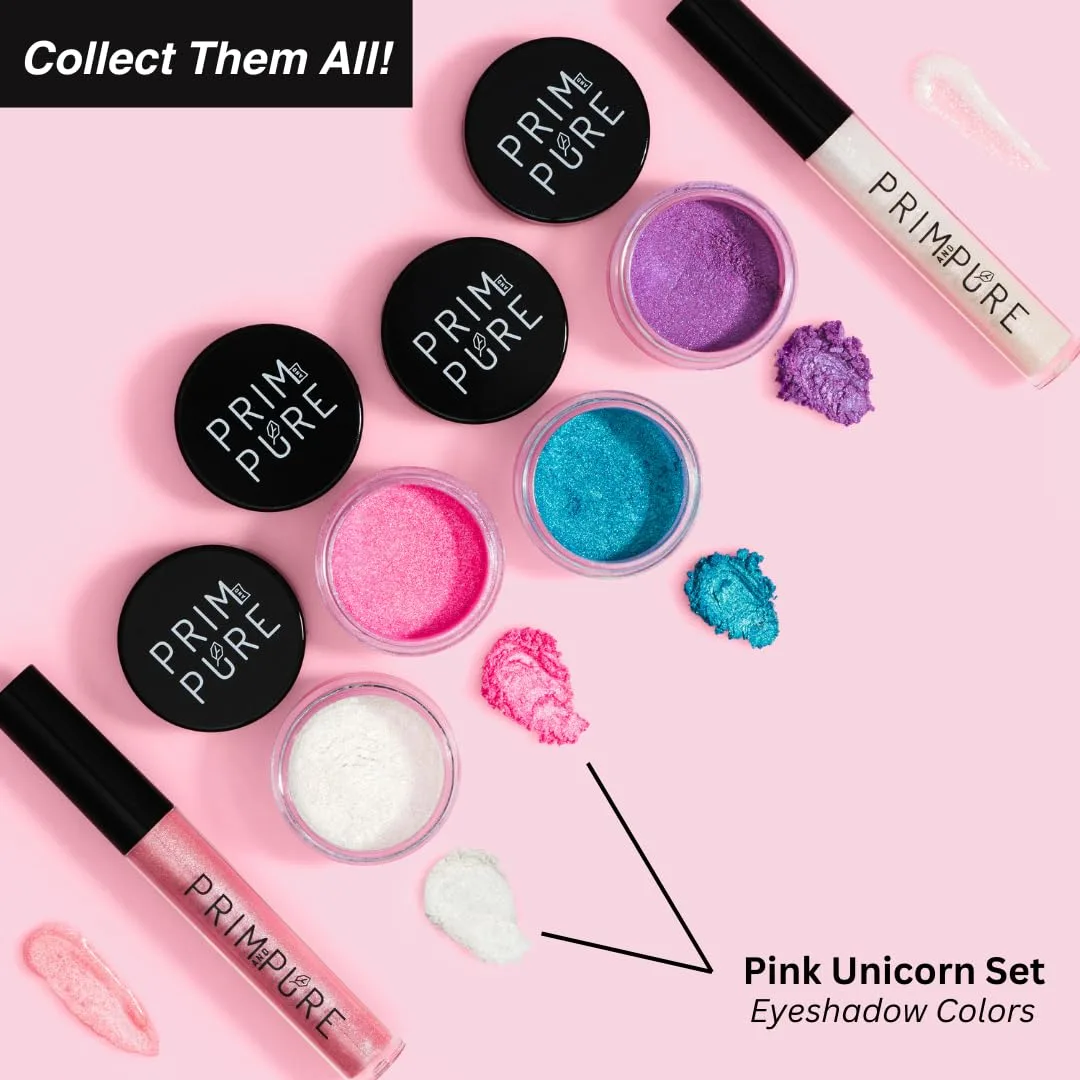 Prim and Pure Mineral Gift Set with Unicorn Mirror| Perfect for Play Dates & Birthday Parties | Kids Eyeshadow Makeup – Mineral | Organic & Natural Makeup Kit for Kids| Made in USA (Pink)