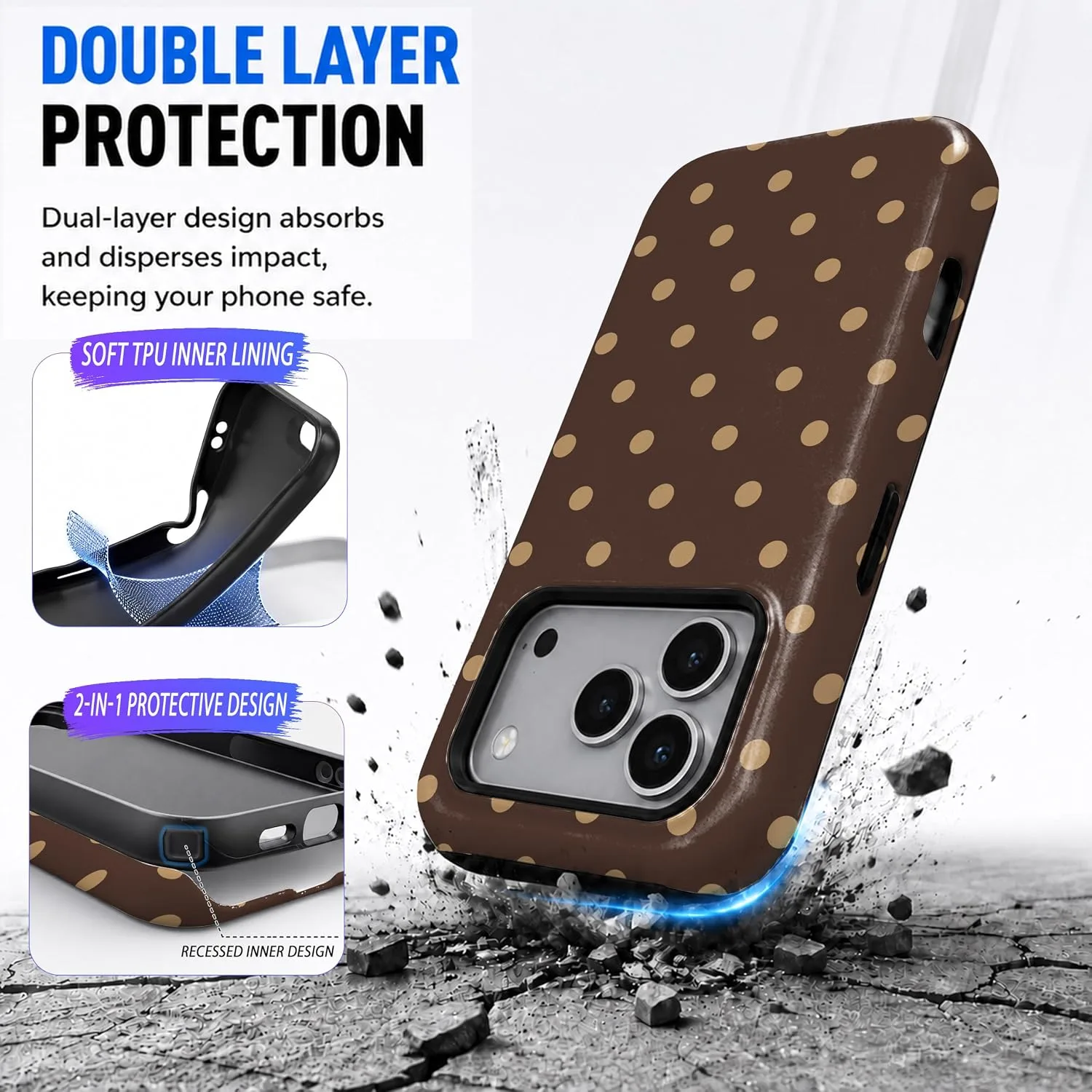 Magnetic for iPhone 17 Pro/18 Pro Phone Case, Brown and Cream Polka Dot