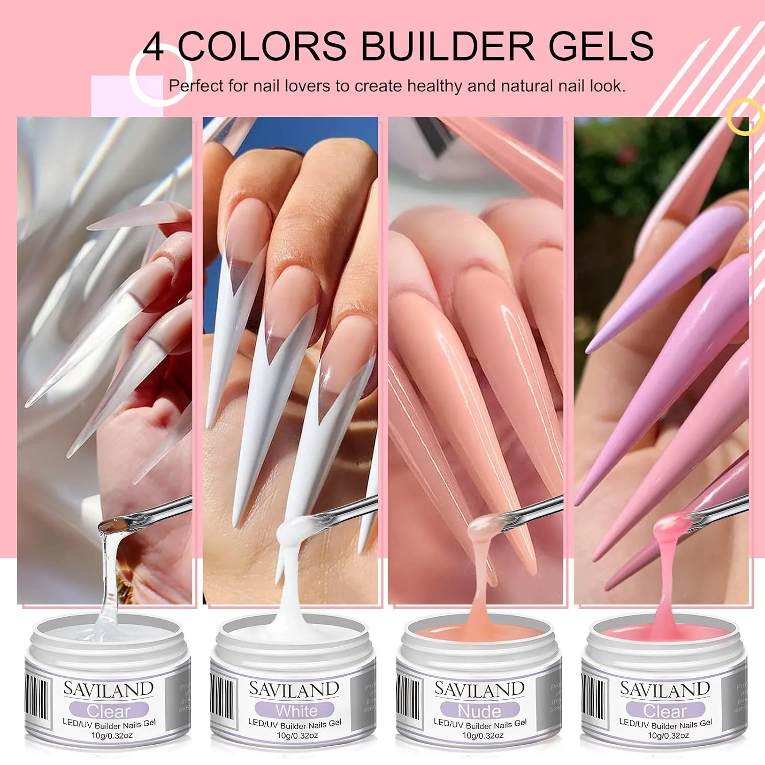 SAVILAND Builder Nail Gel Kit, Clear White Pink Nudes Colors Set