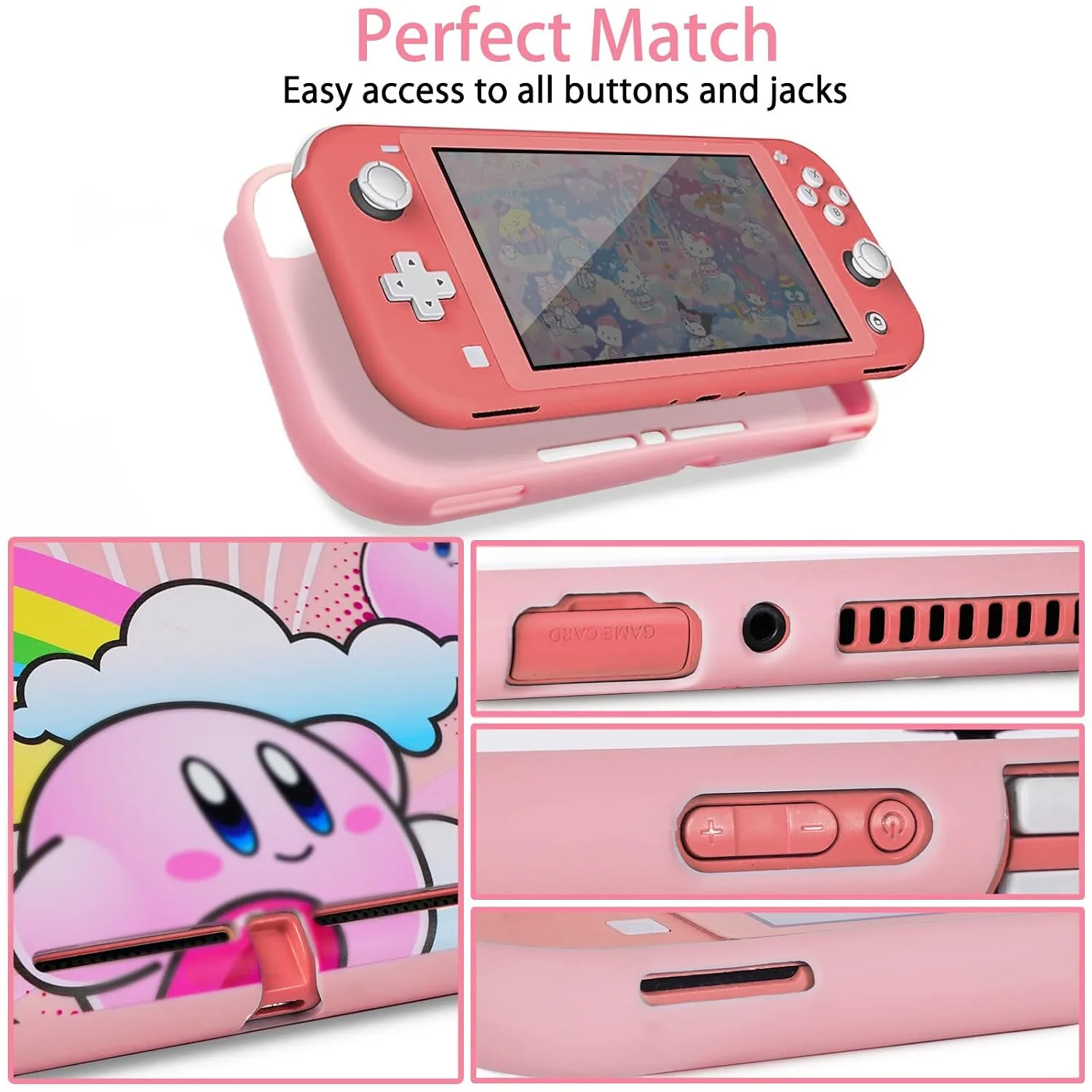 TIKOdirect Carrying Case for Switch Lite, Pretty Shockproof Portable Travel Bag with Soft Protective Cover, Screen Protectors, Cute Thumb Grips Caps and Game Card Case, Pink Rainbow