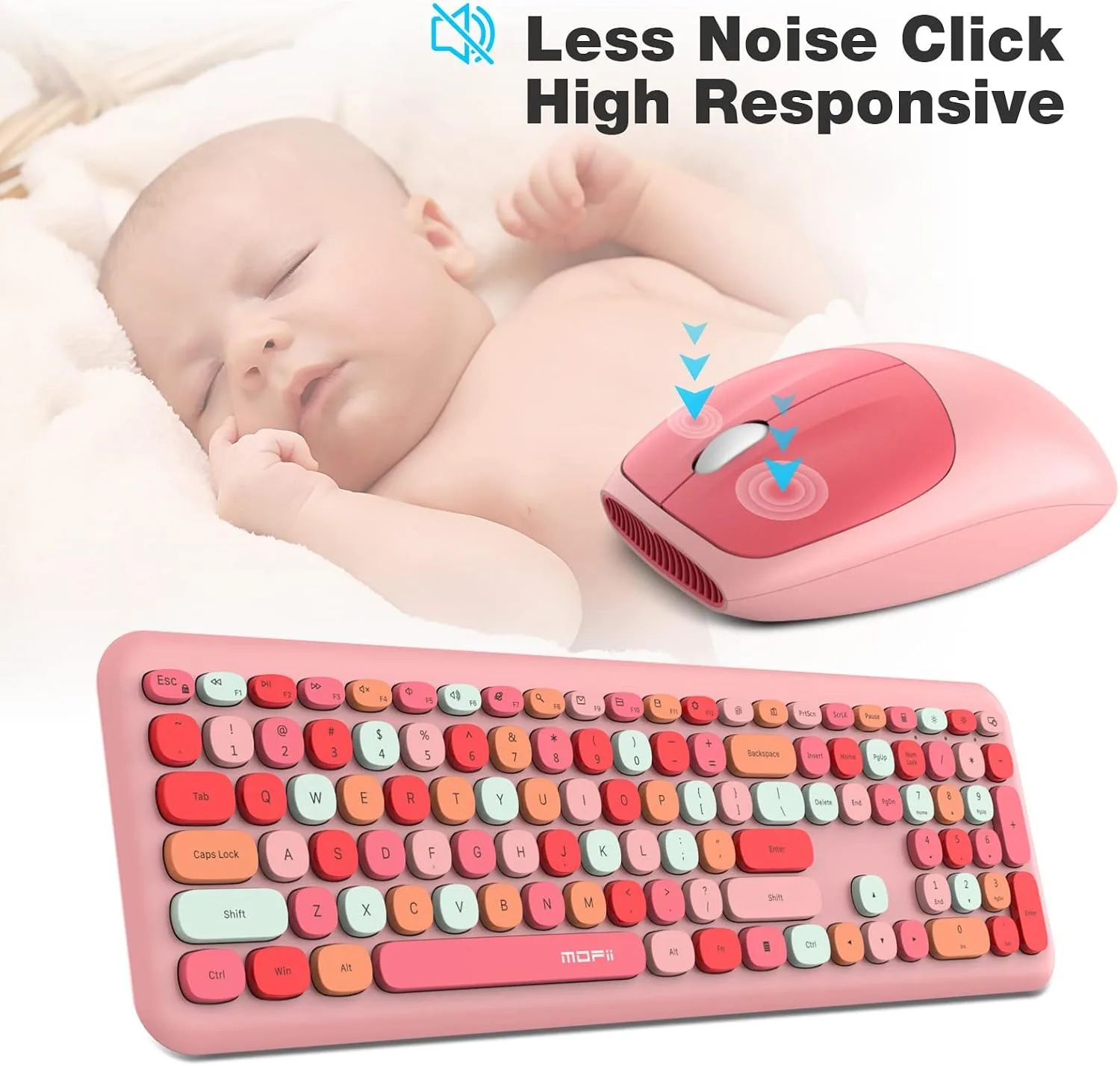 MOFII Wireless Keyboard and Mouse Combo Silent, Slim Compact 2.4G USB Full Size , Cute 110 Keys Keyboard for PC, Notebook, MacBook, Tablet, Laptop, Windows System