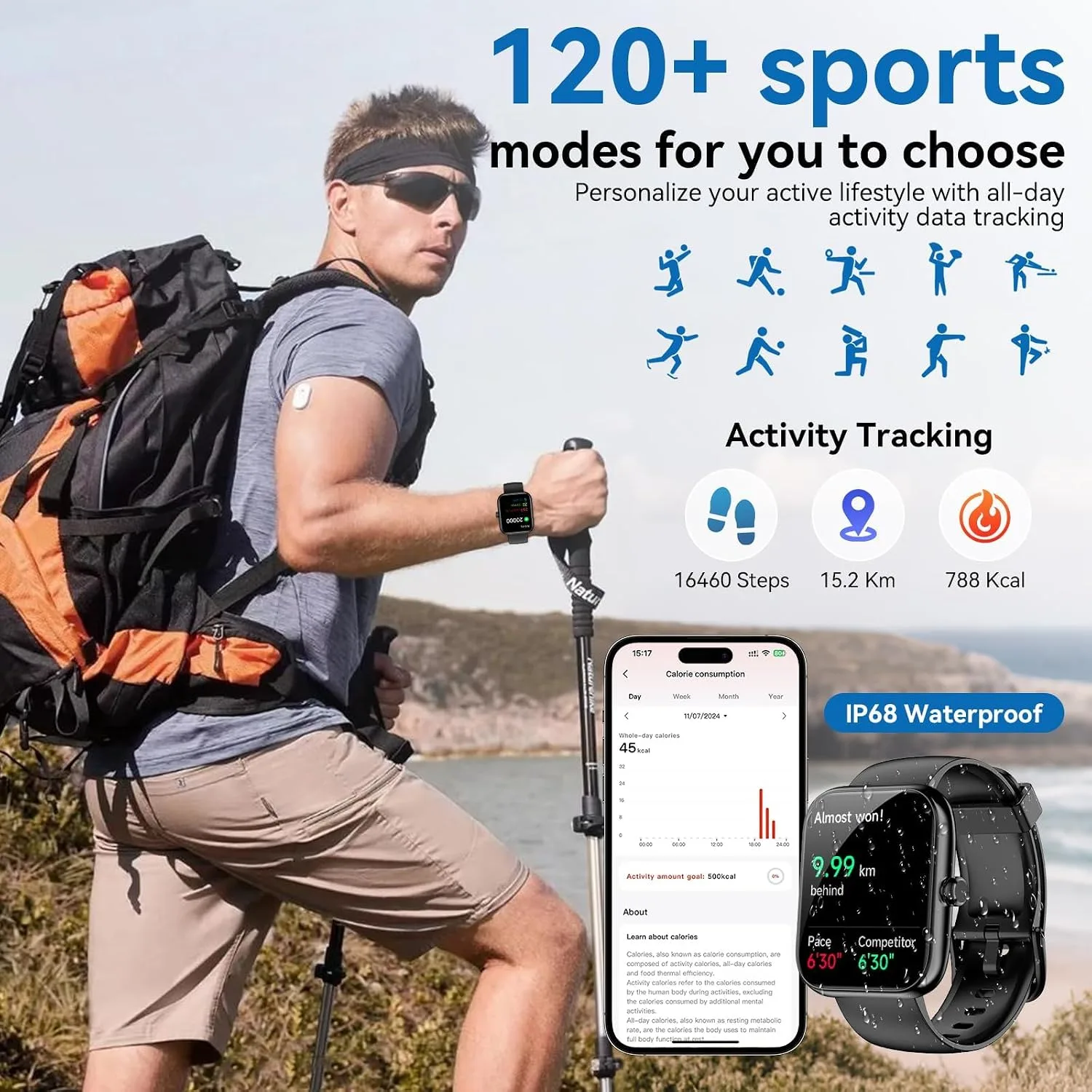 Smart Watch with Alexa Built-in, 1.83" HD Touchscreen 2026 Fitness Tracker with Bluetooth Fitness Watch Heart Rate/Sleep Monitor, 120+ Sport Modes, IP68 Waterproof, Smartwatch for Android iOS (Black)