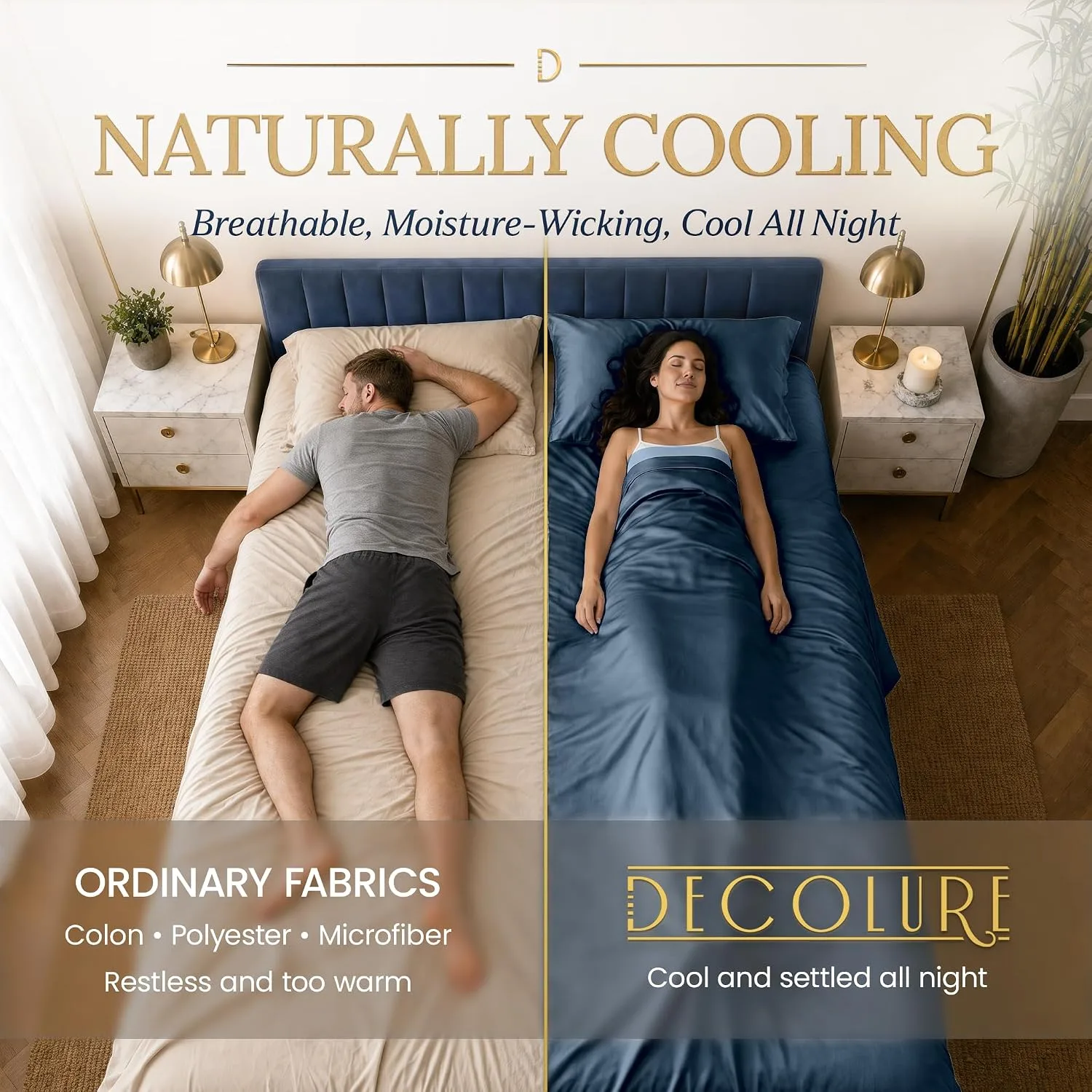 DECOLURE 100% Viscose from Bamboo Sheets Twin Size | 3 Pc Cooling Bed Set