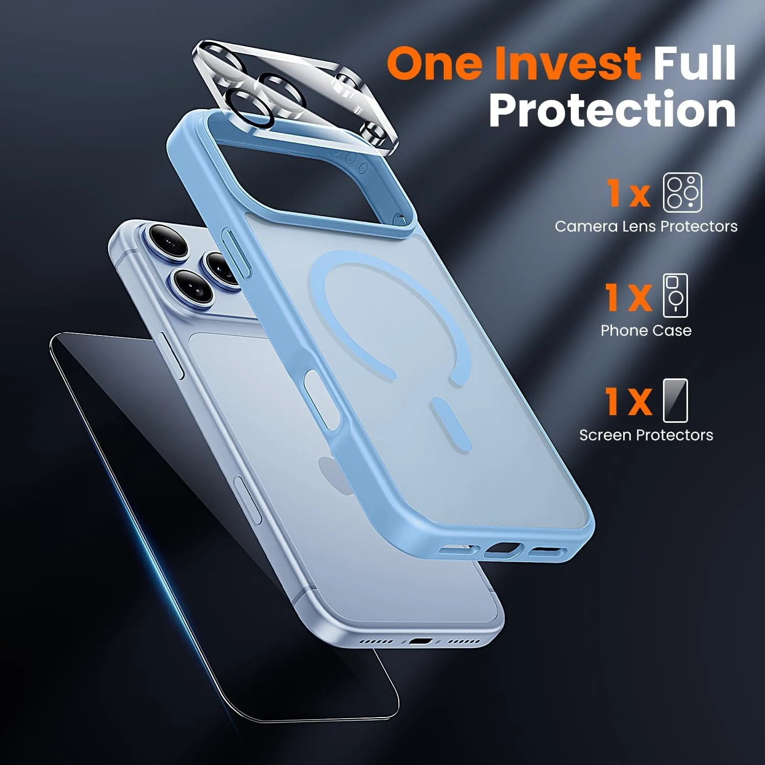 toushion 3 in 1 for iPhone 18 Pro Case Matte Light Blue