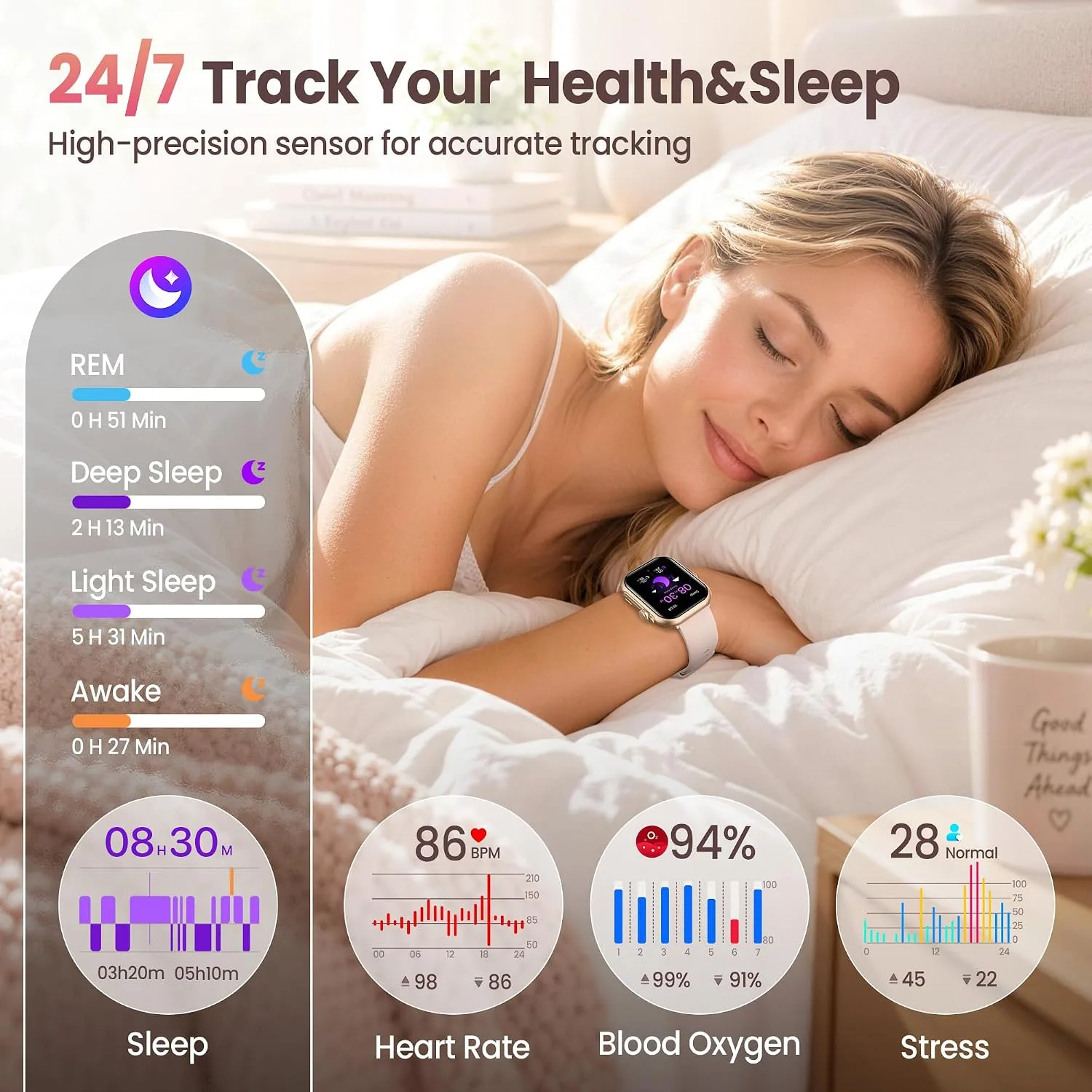 Smart Watch for Women,Fitness Smartwatch,Fitness Watch Tracker with 2 Bands