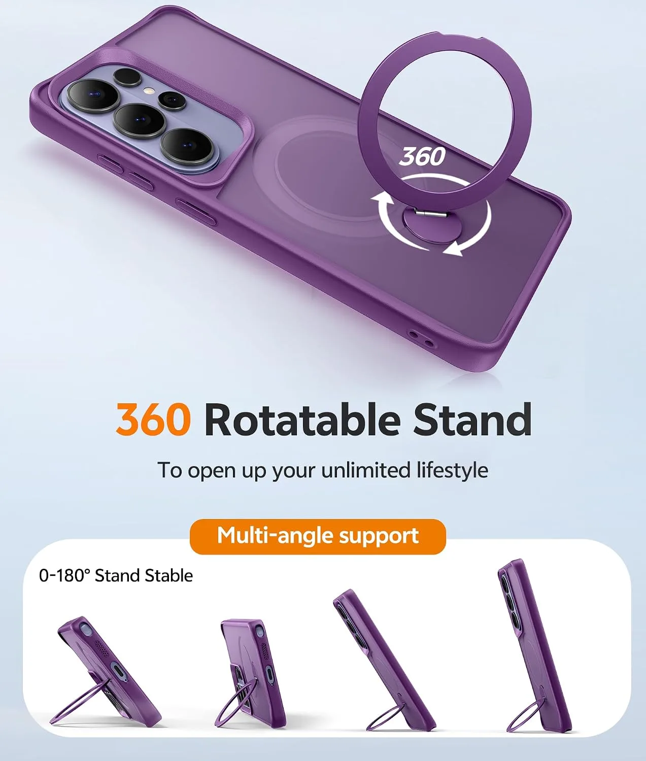 for Samsug Galaxy S26 Ultra Case with 360 Rotatable Magnetic Invisible Stand, [Screen Protector] Fits for MagSafe, Mil-Grade Shockproof Translucent Matte Phone Cover, 6.9", Purple