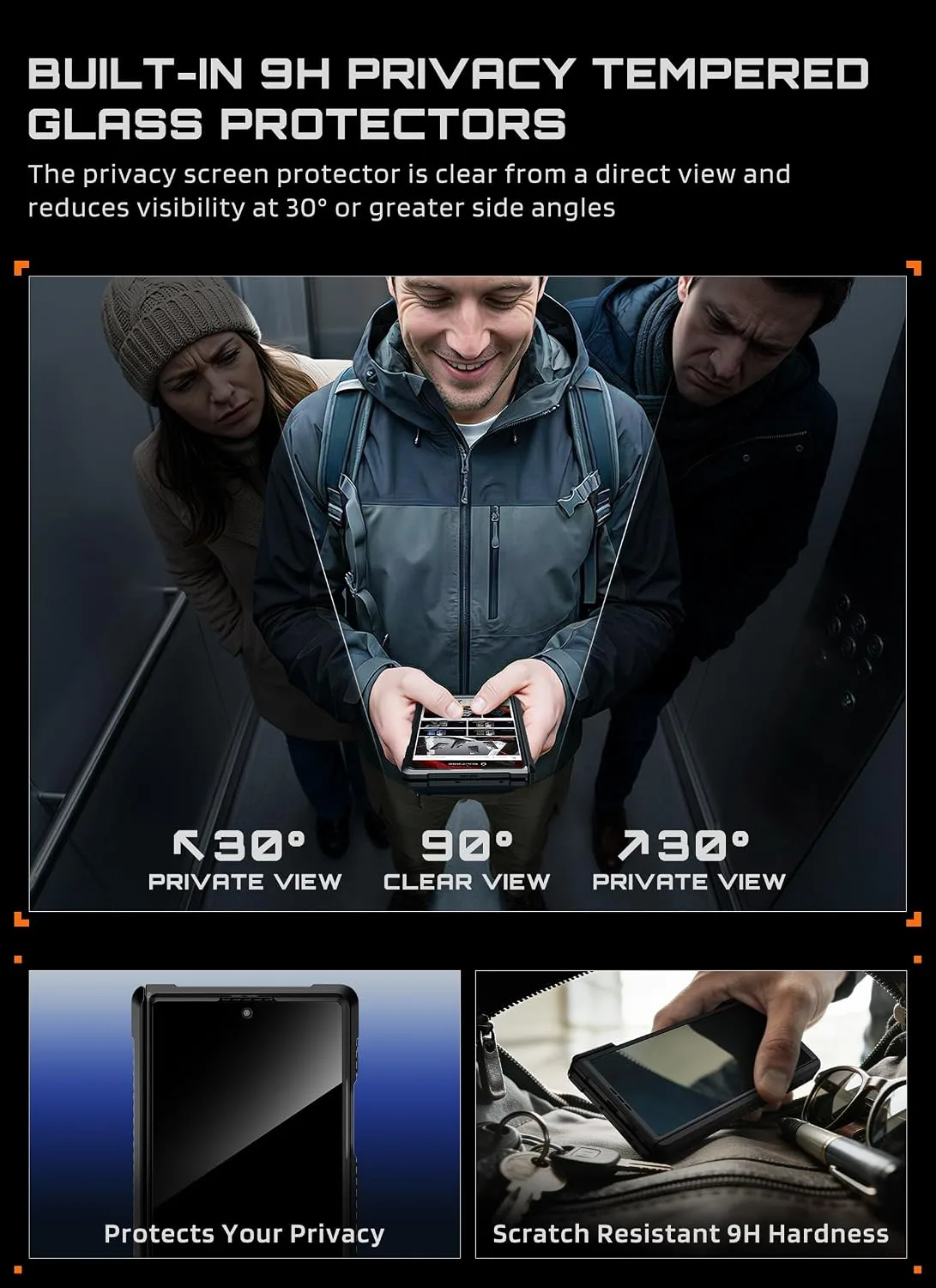 SUPCASE for Galaxy Z Fold 8 Case with Privacy Glass Screen Protector, Black