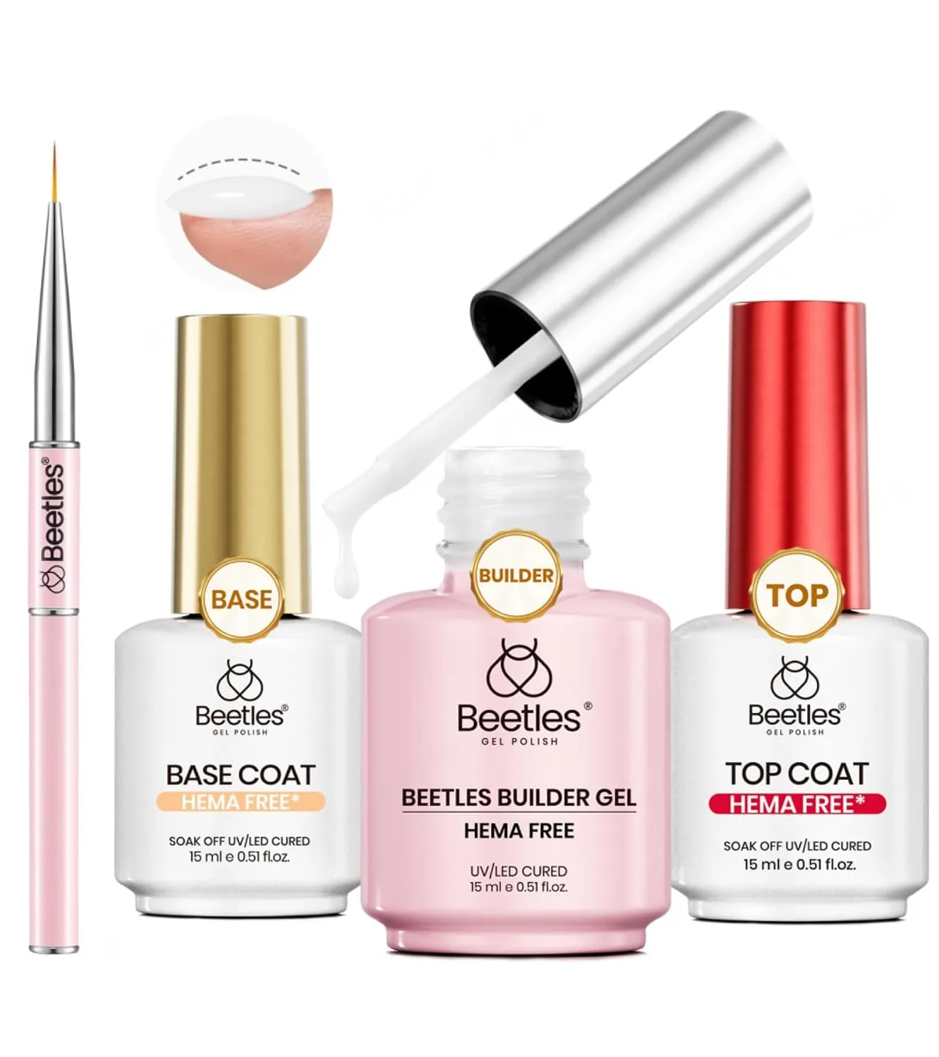 Beetles Milky White Builder Gel Nail Kit with Base and Top Coat HEMA-Free