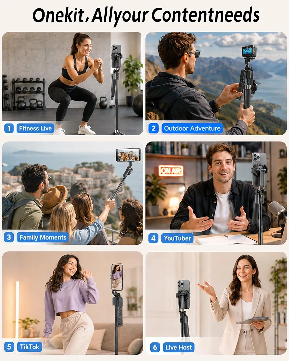 Oldshark 71" Auto Face Tracking Tripod, 1-Sec Quick Setup Magnetic Tripod for iPhone, No App Needed 360° Rotating Phone & Camera Tripod, Content Creator Essentials for TikTok YouTube