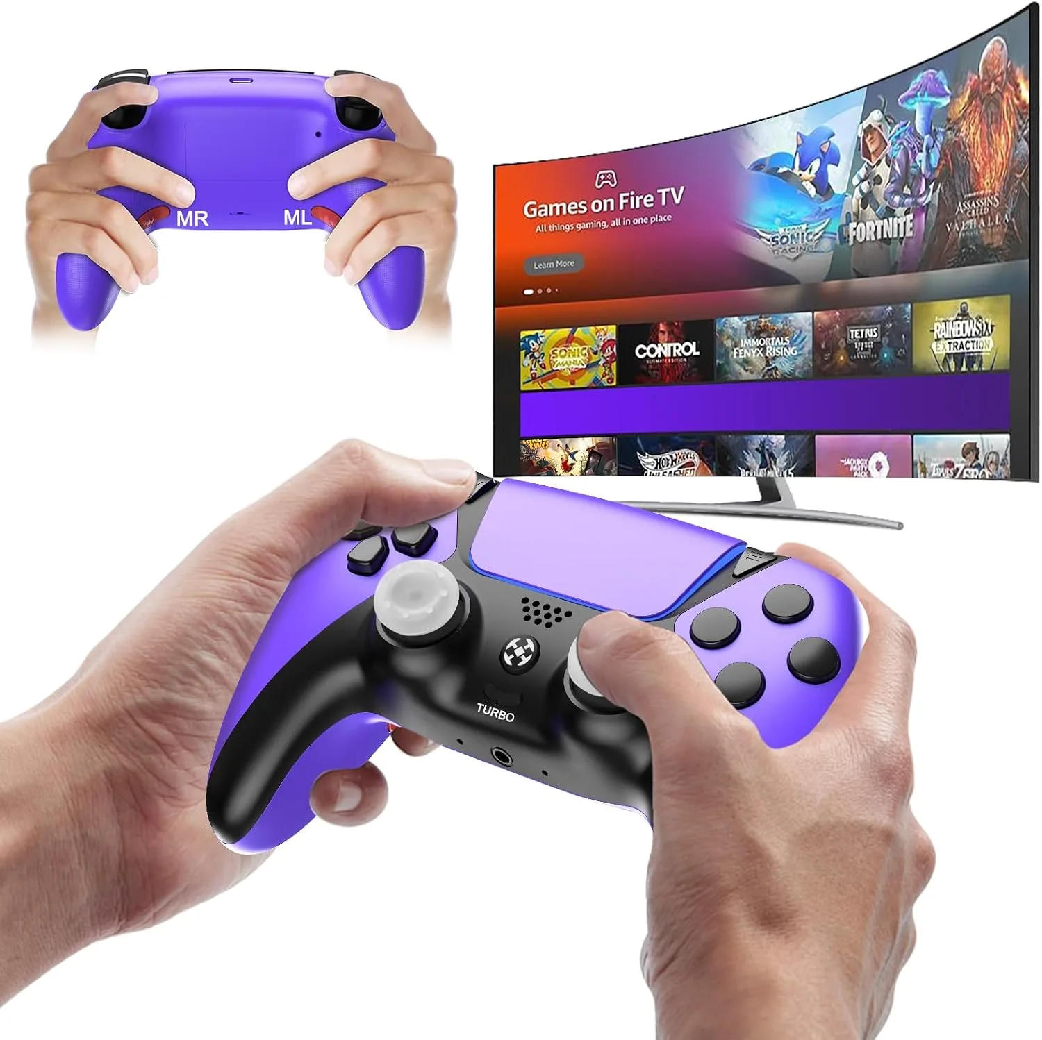 Control gamer Enstixsm Upgraded para Luna con paletas traseras y turbo inalámbrico morado