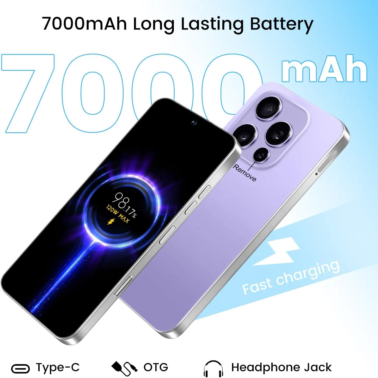 Huness I16 PM 16+1TB Smartphone Unlocked Cell Phone,6.99" HD Screen Unlocked Phones,Battery 7000mAh Android 14,Face ID/Fingerprint Button unlock/Photos/5G/Dual SIM/GPS (Purple)