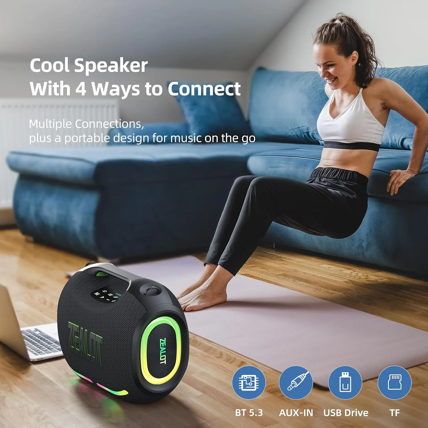 ZEALOT Loud Portable Bluetooth Speaker, 180W Peak Wireless with LED Light