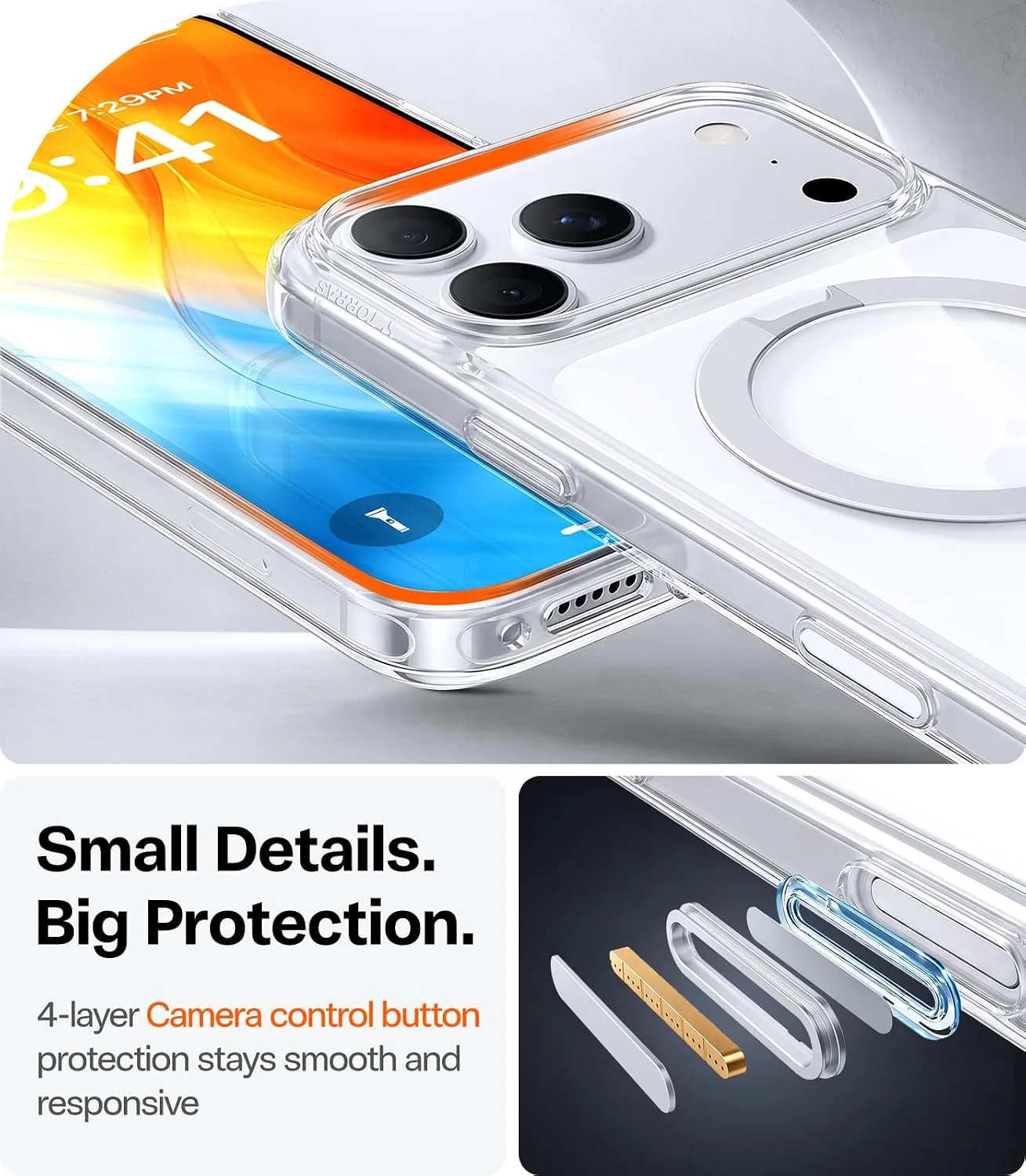 TORRAS Magnetic Stand for iPhone 18 Pro Max Case, Hands-Free Viewing, Clear