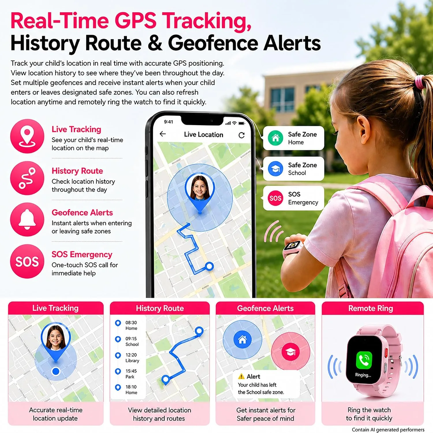 4G Kids Smart Watch with GPS Tracker, Video & Voice Call, SOS, WiFi, IP68 Waterproof, AI Smart Features, Parental Control Phone Watch for Boys Girls Age 3+ (SIM Card Included)