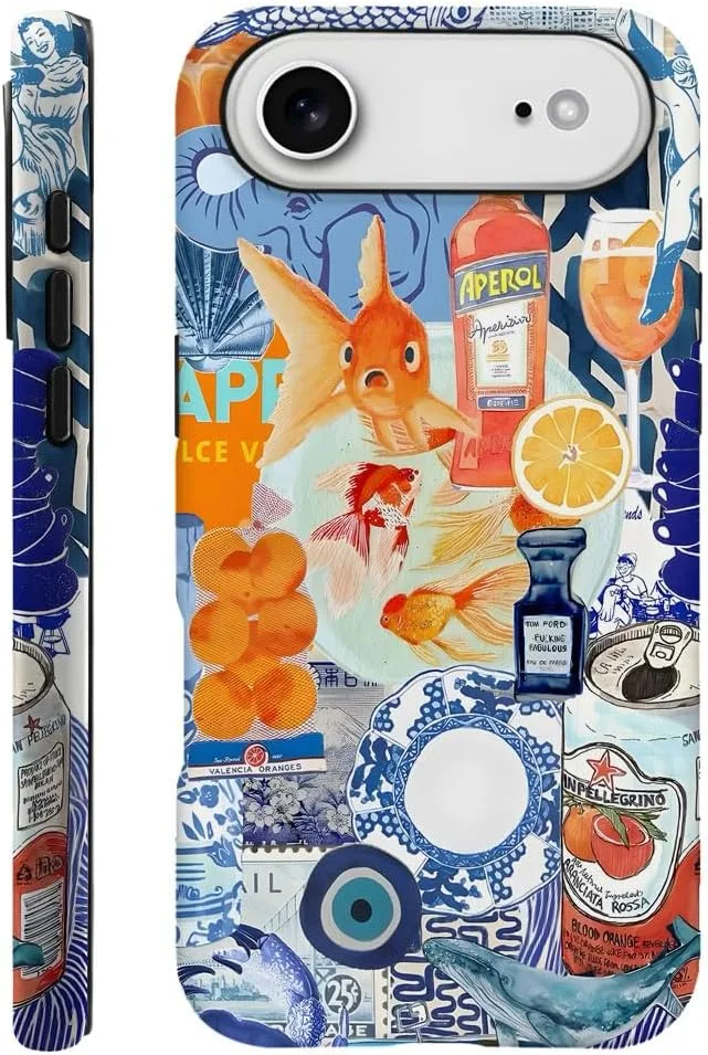 Case Compatible with iPhone 17 Air,Fall Prevention Hybrid 2-Layer Hard Shell Phone Cover for Girls Boys,Fish Orange Collage European