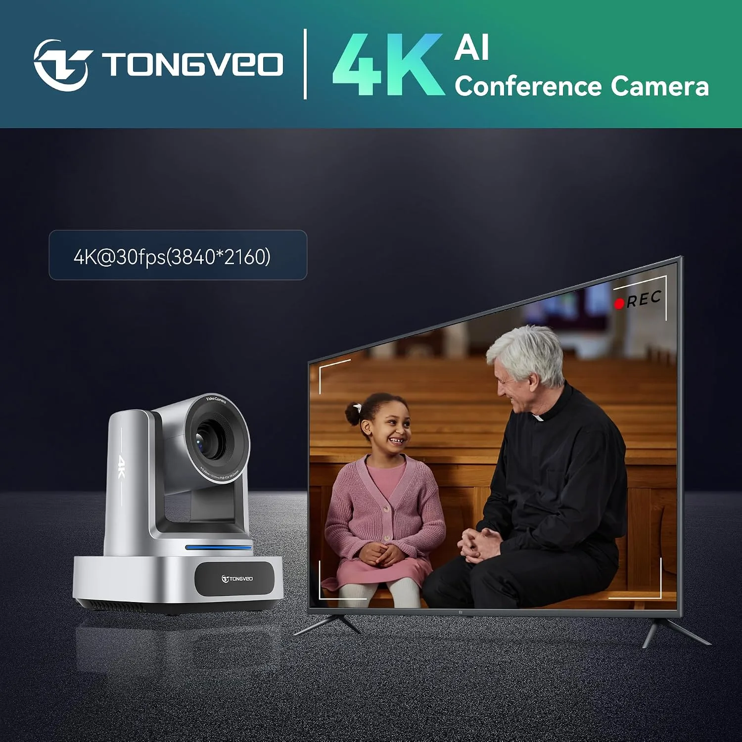 TONGVEO 4K AI 10X PTZ Conference Camera System＆ Bluetooth Speakerphone