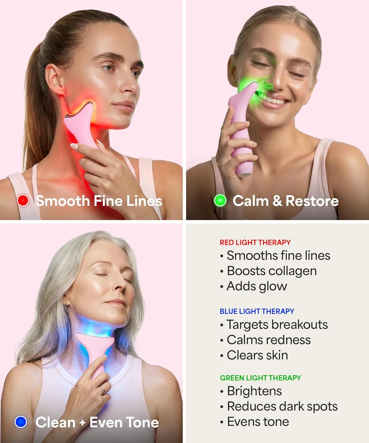 REVO Genie Facial Massager for Face and Neck, LED Beauty Device with Heat and Vibration, Depuffing Sculpting Tool with Red Blue Green Light Modes for Skincare Routine