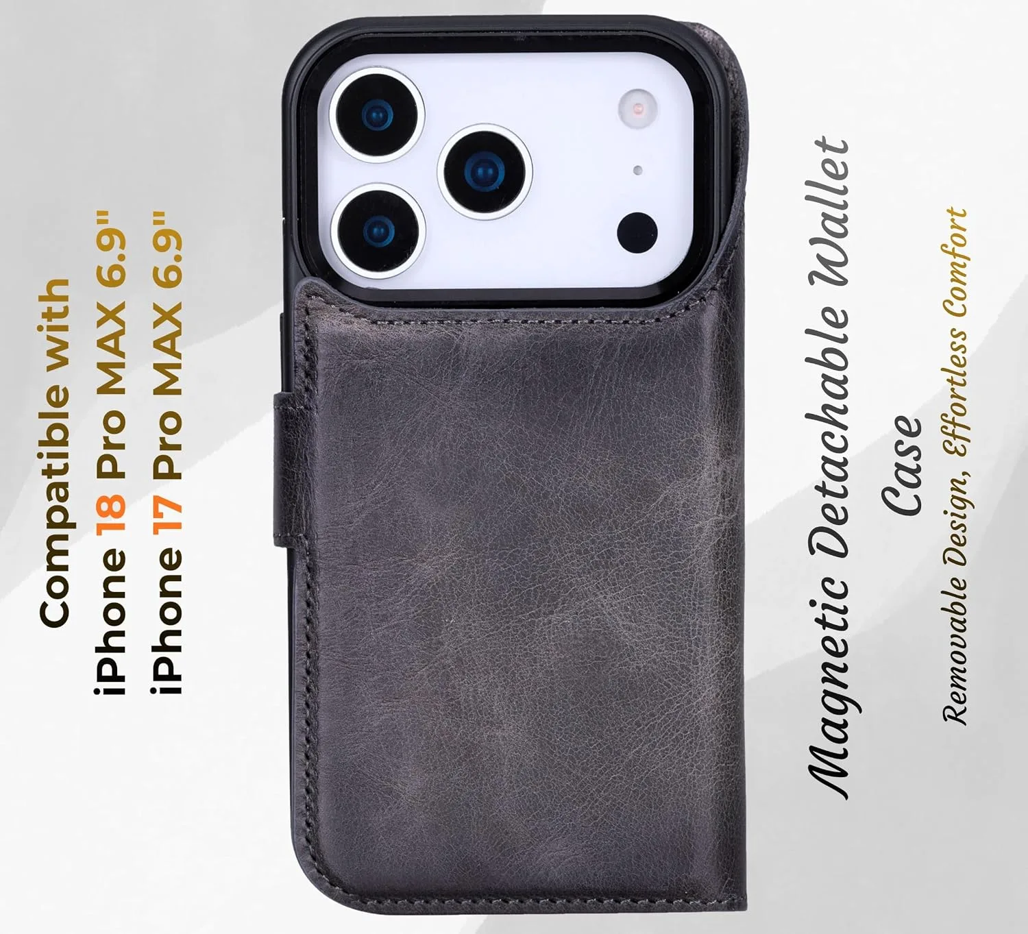VENOULT Genuine Leather Wallet Case for iPhone 18/17 Pro MAX, Detachable