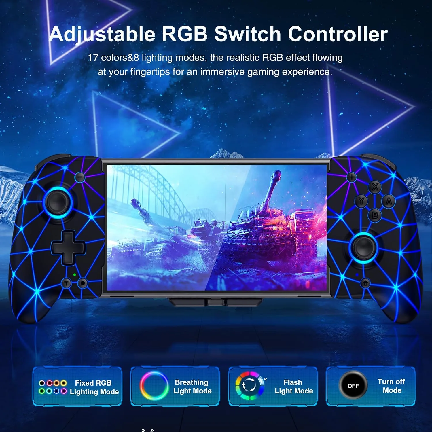 Spican Switch Controllers for Nintendo Switch/Switch OLED, Hall Effect Switch Wireless Pro Controller One-Piece Joypad, Full-Size Handheld Mode Gamepad with RGB Lights/Battery/Turbo/Macro/4 Game Slot
