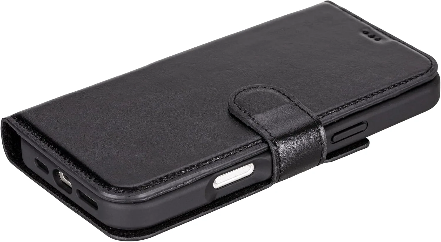 VENOULT Wallet Case for iPhone, Full Grain Genuine Turkish Leather, Magnetic Detachable, RFID 4 Card Slots, Business Style, Compatible with MagSafe (Rustic Black, iPhone 16 Pro MAX)