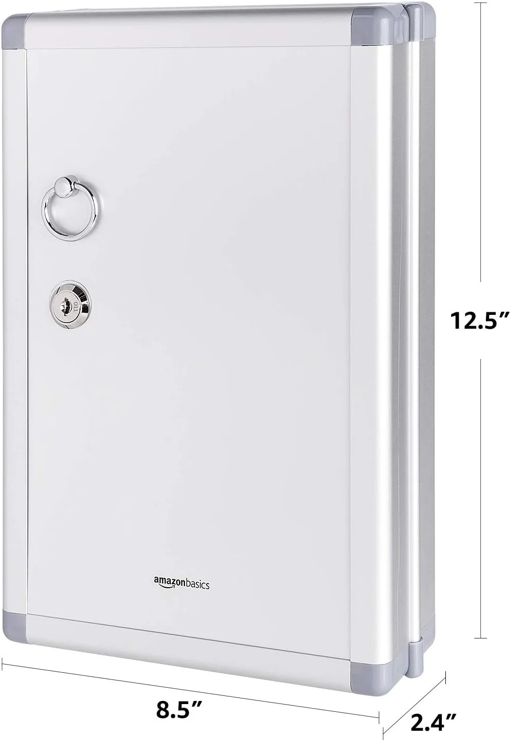 Amazon Basics Cabinet Key lock Box, Silver, 12.5"D x 8.5"W x 2.45"H